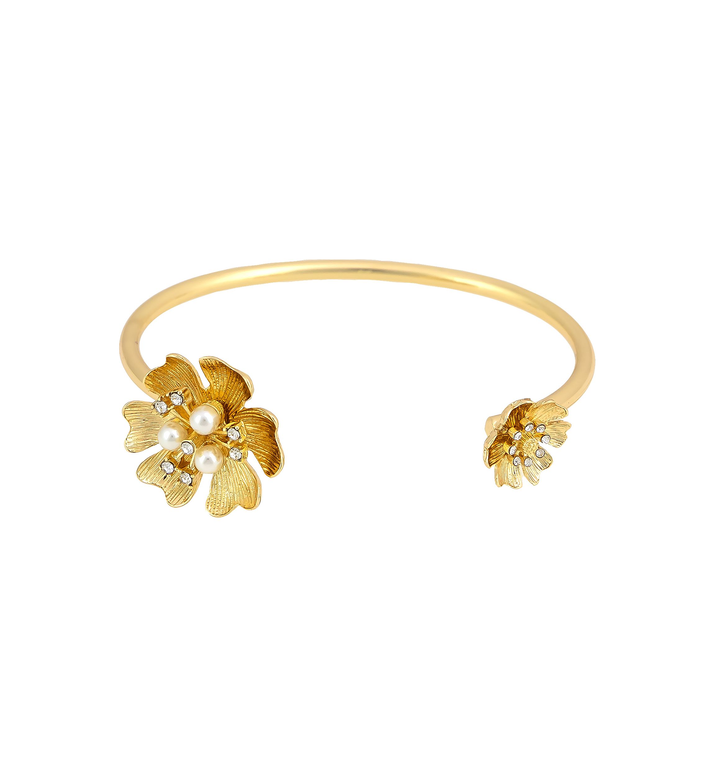 Gold-Tone Open Cuff with Flower Ends Bracelet