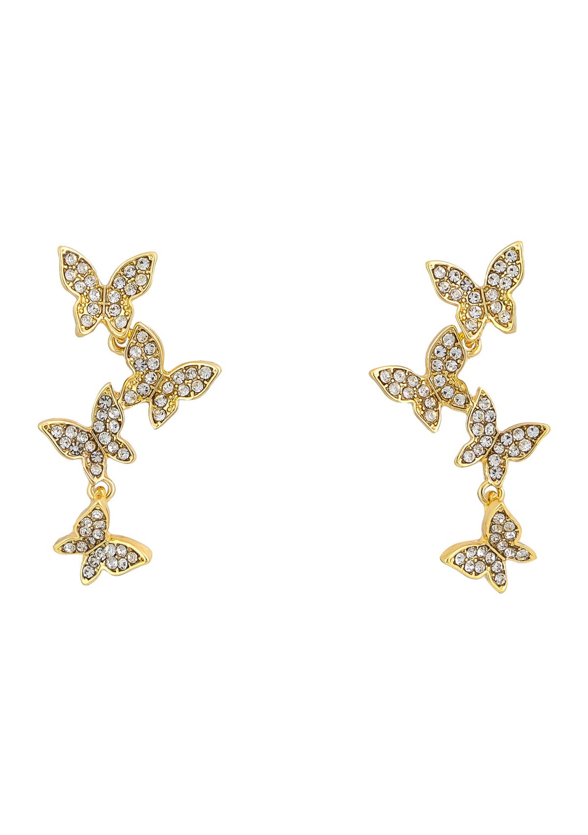 Gold Tone Crystal Butterfly Linear Post Drop Earrings