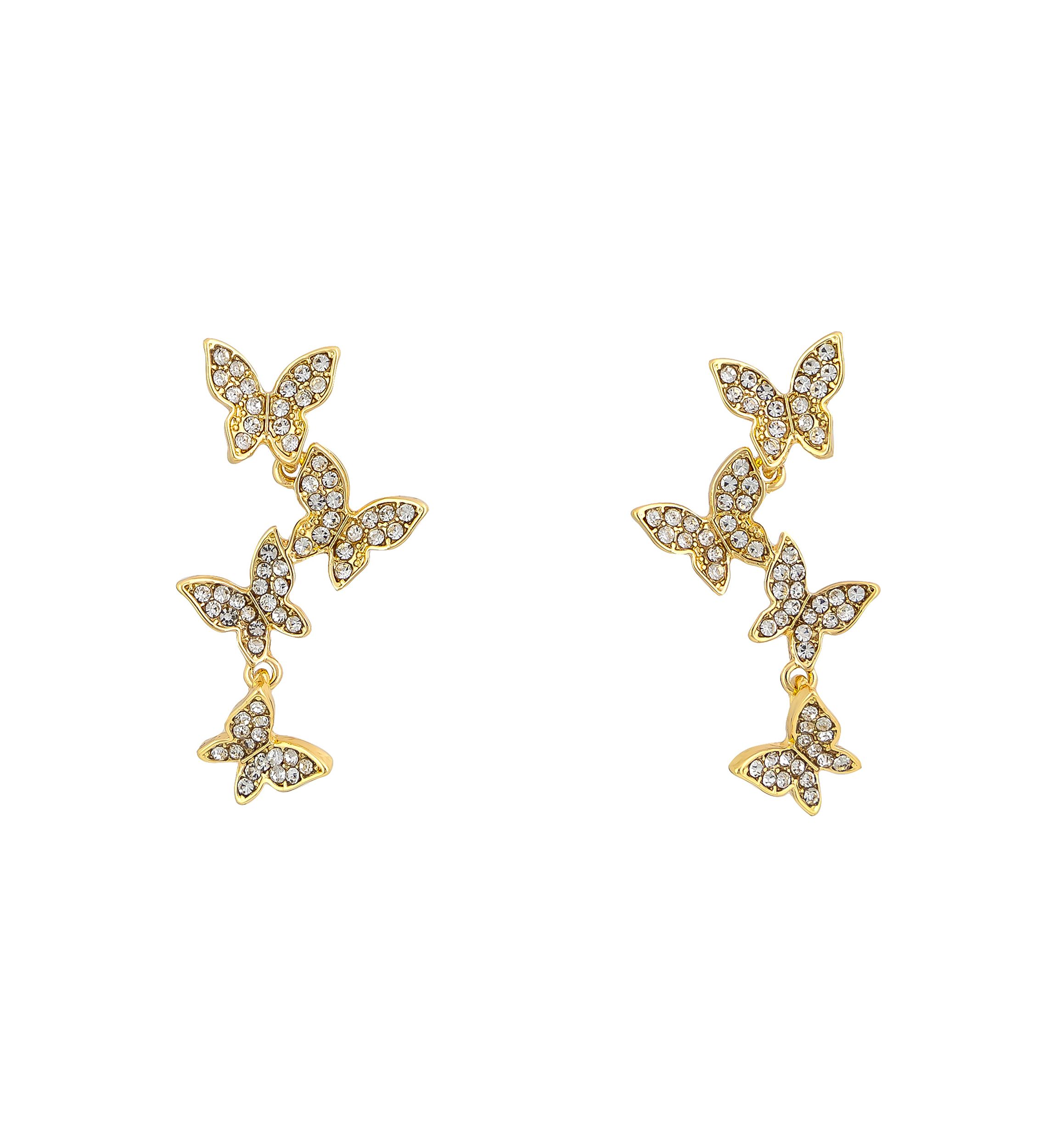 Gold Tone Crystal Butterfly Linear Post Drop Earrings