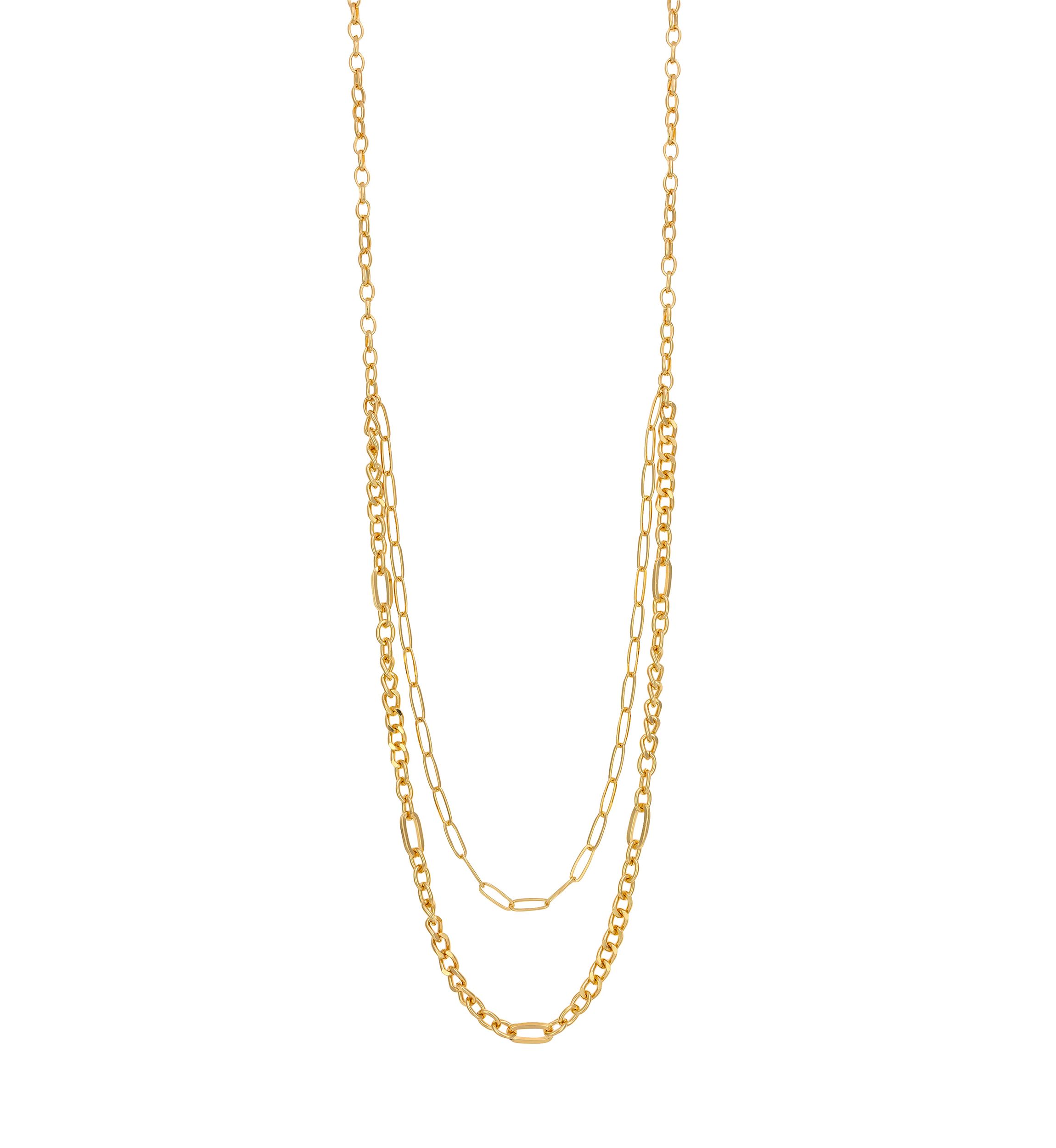Gold-Tone 2-Row Long Chain Link Swag Necklace 