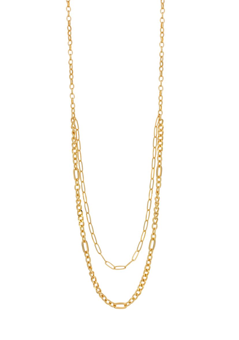 Gold-Tone 2-Row Long Chain Link Swag Necklace 