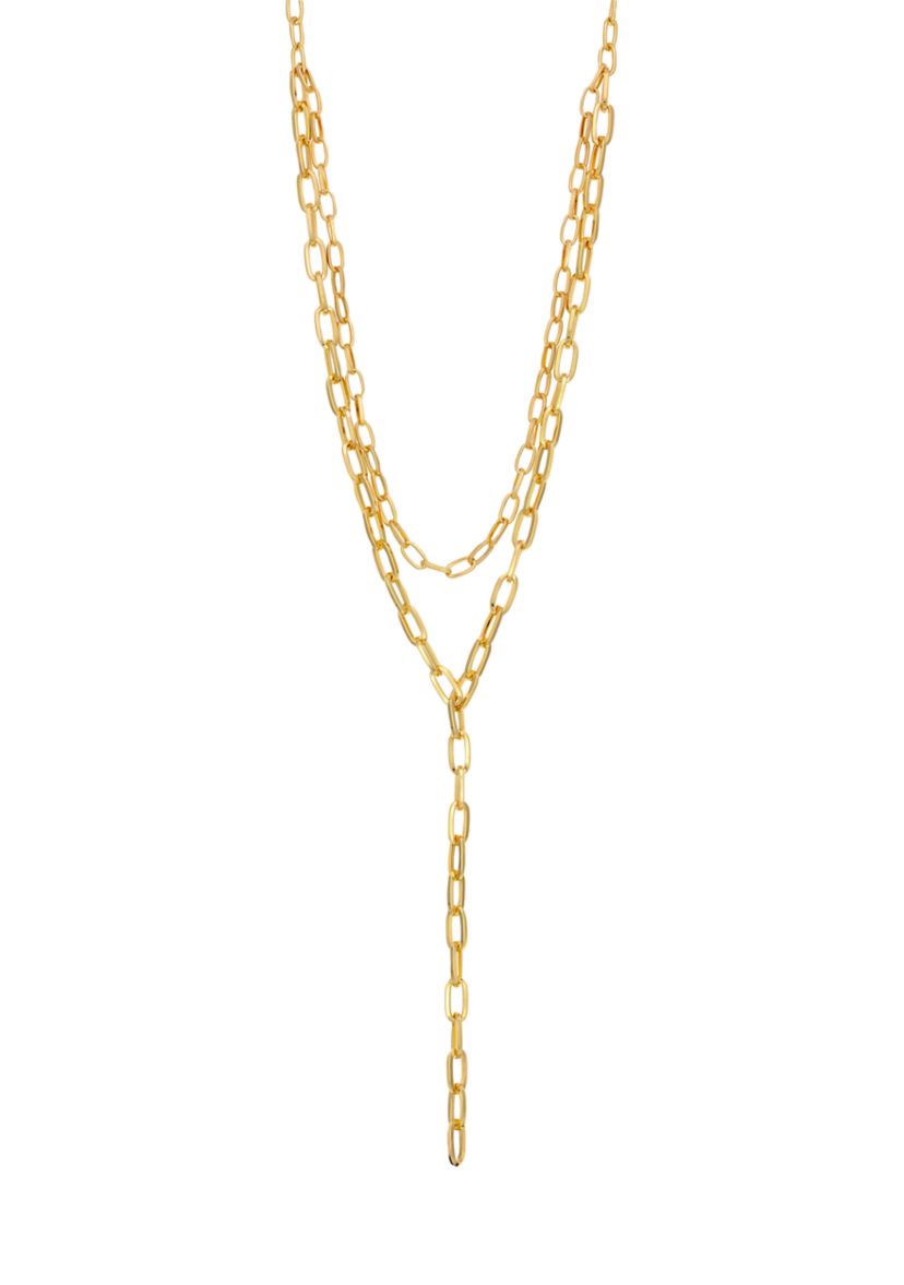 Gold Tone Two Row Layered Chain Link Y Necklace