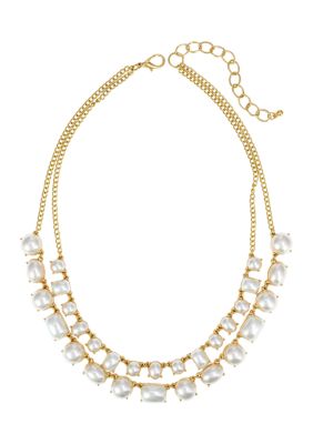 evie & emma Gold-Tone 2-Row Layered Pearl Cabochon Necklace, 17 in