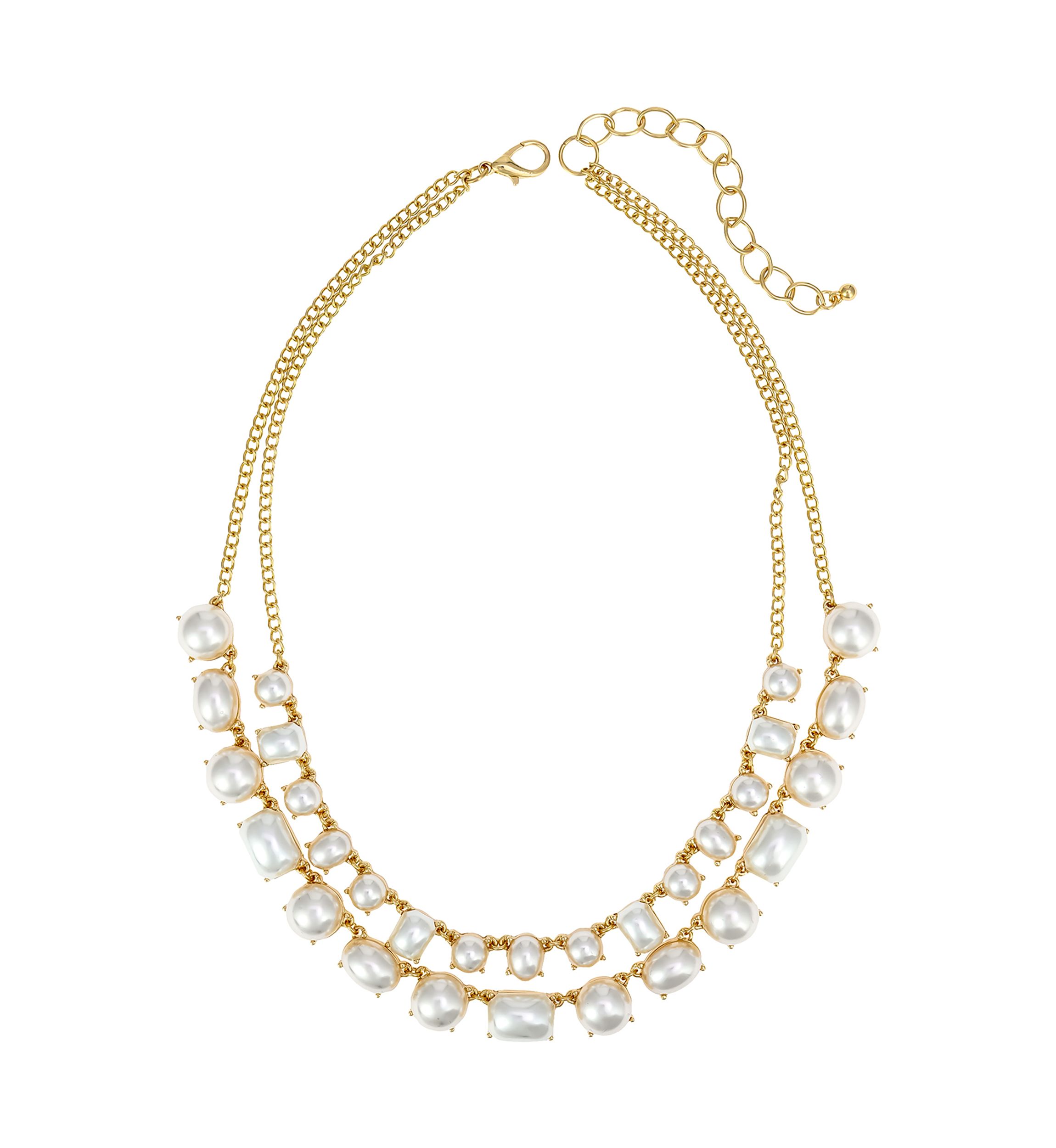 Gold-Tone 2-Row Layered Pearl Cabochon Necklace 