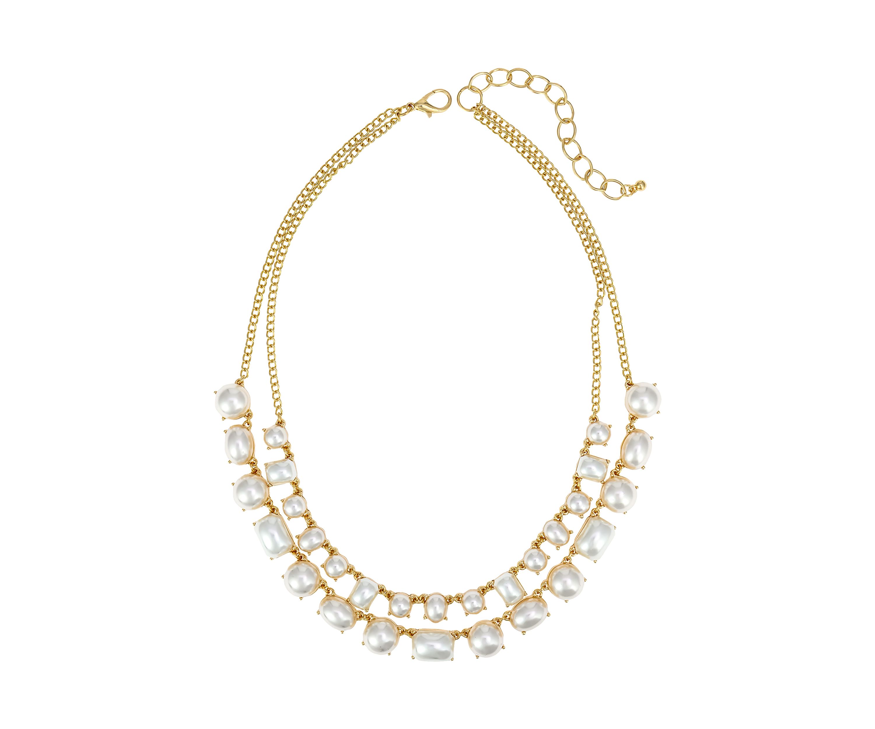 Gold-Tone 2-Row Layered Pearl Cabochon Necklace 