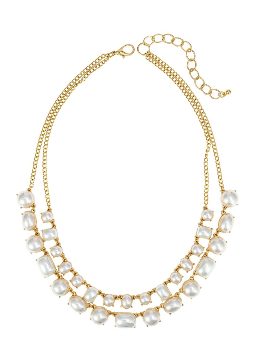 Gold-Tone 2-Row Layered Pearl Cabochon Necklace 