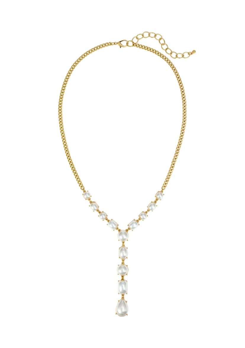 Gold-Tone Pearl Cabochon Y-Necklace 