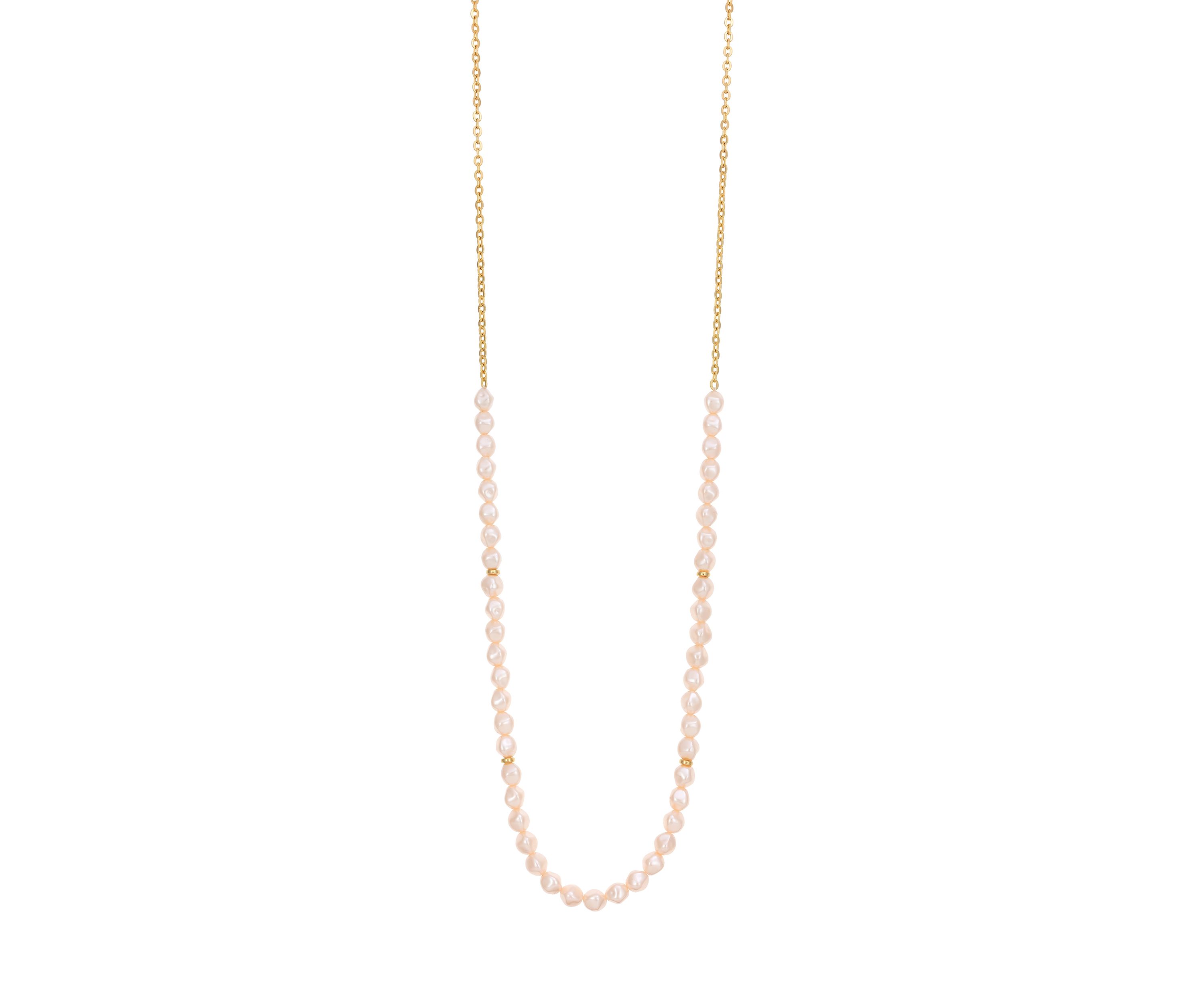 Gold Tone Long Pink Pearl Necklace