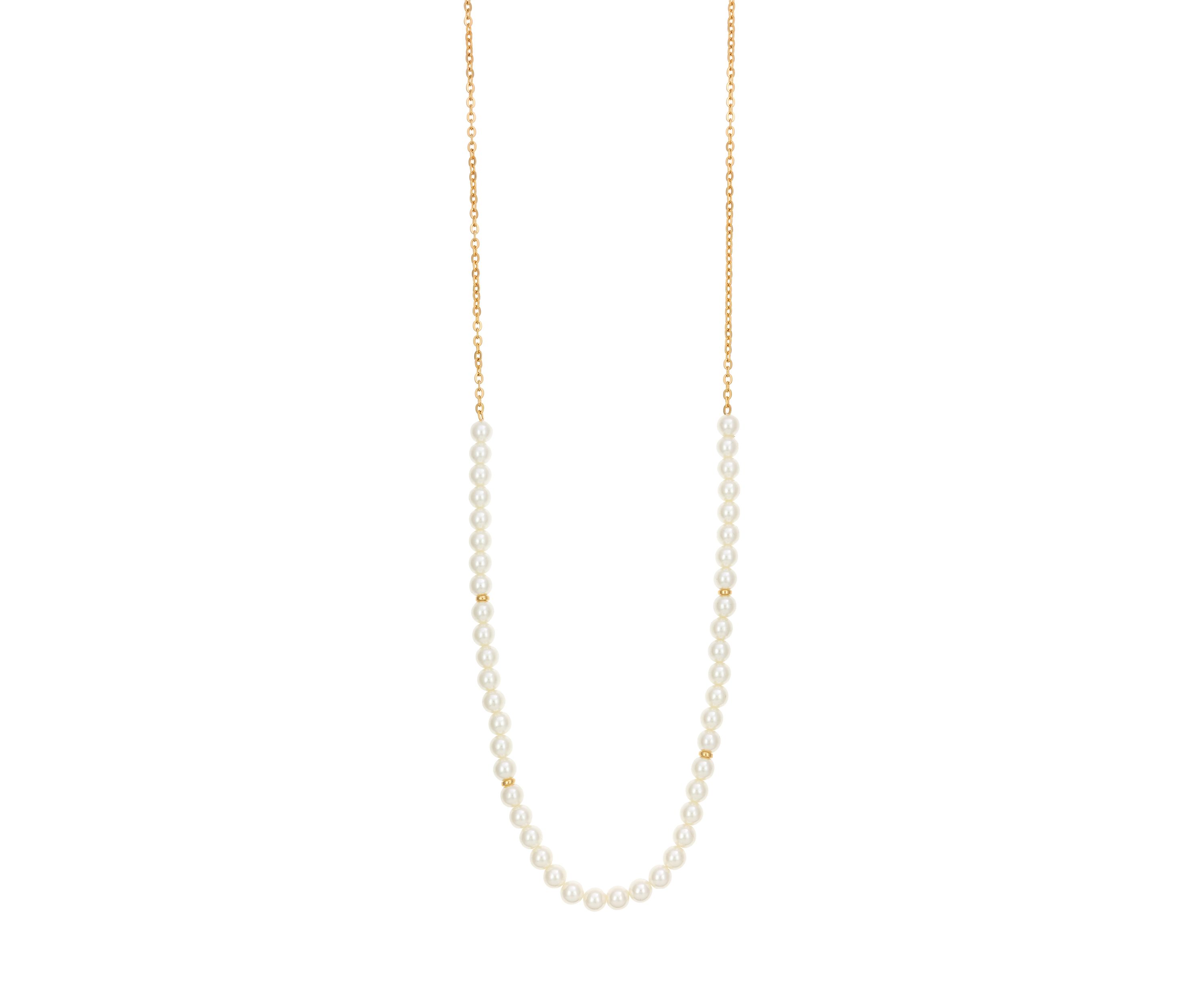 Gold Tone Long White Pearl Necklace