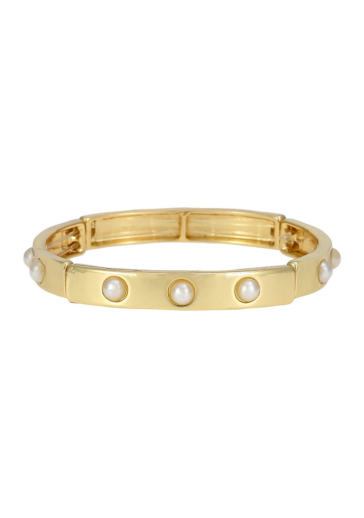 Gold-Tone Thin Stretch Bangle Pearl Stud Accents Bracelet 