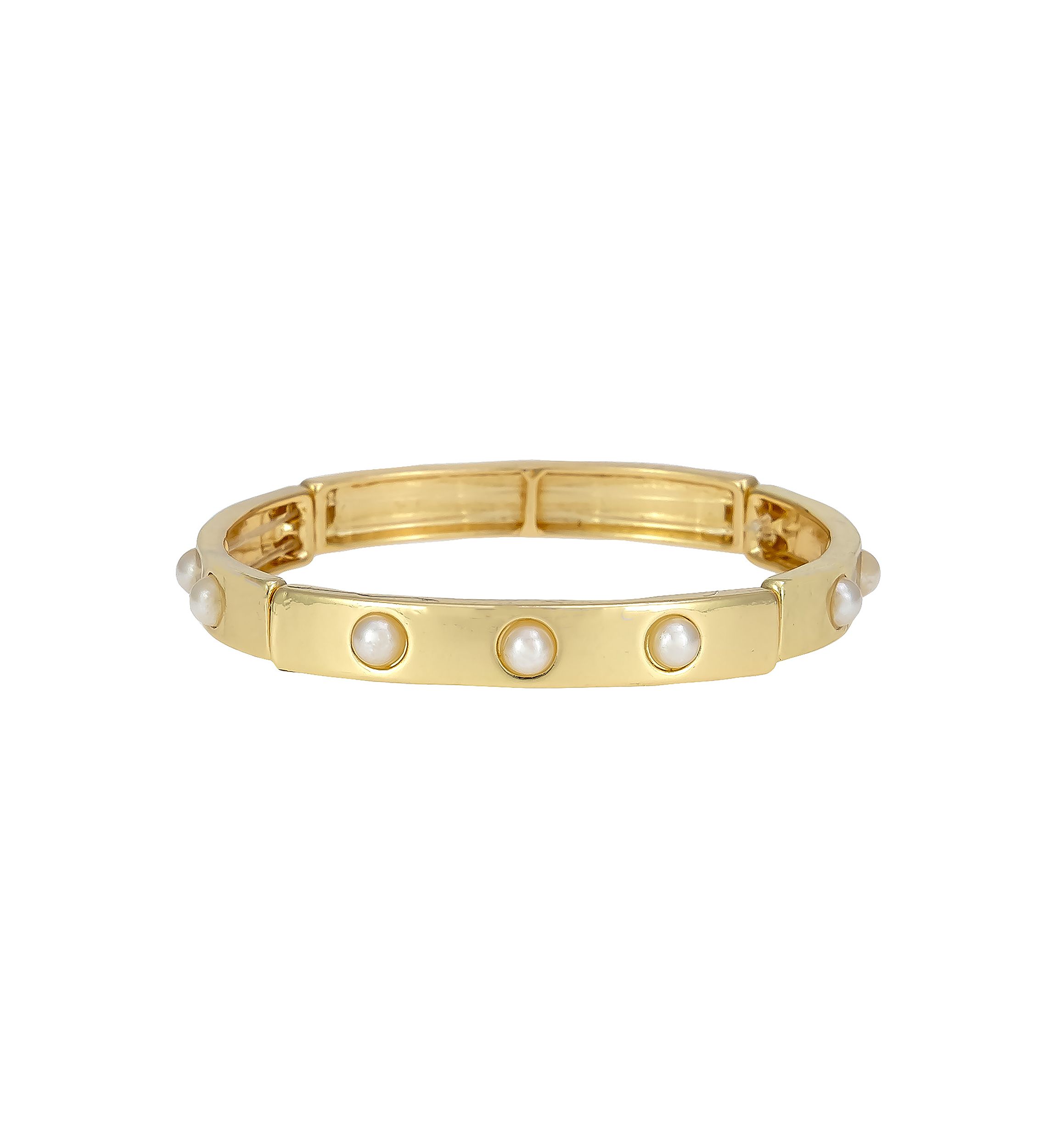 Gold-Tone Thin Stretch Bangle Pearl Stud Accents Bracelet 