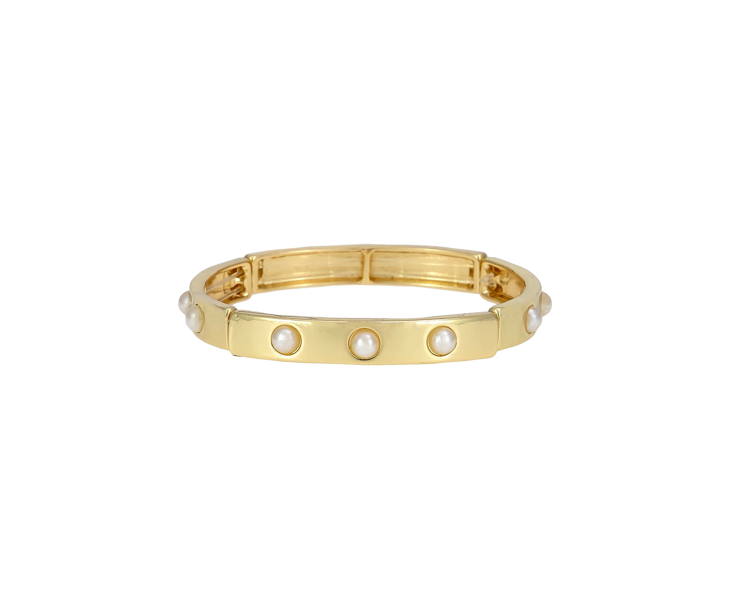 Gold-Tone Thin Stretch Bangle Pearl Stud Accents Bracelet 