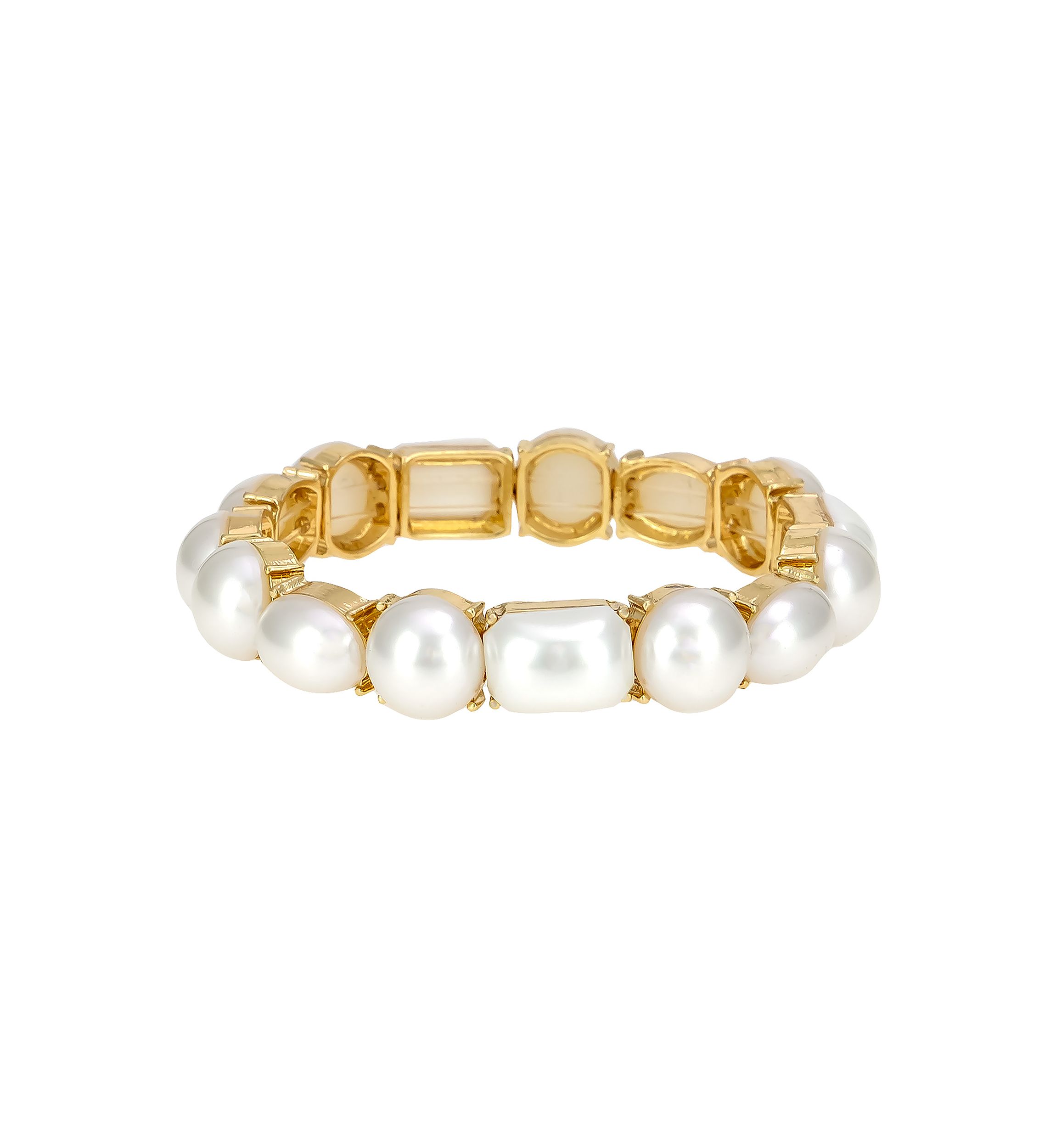 Gold-Tone Pearl Cabochon Stretch Bracelet 
