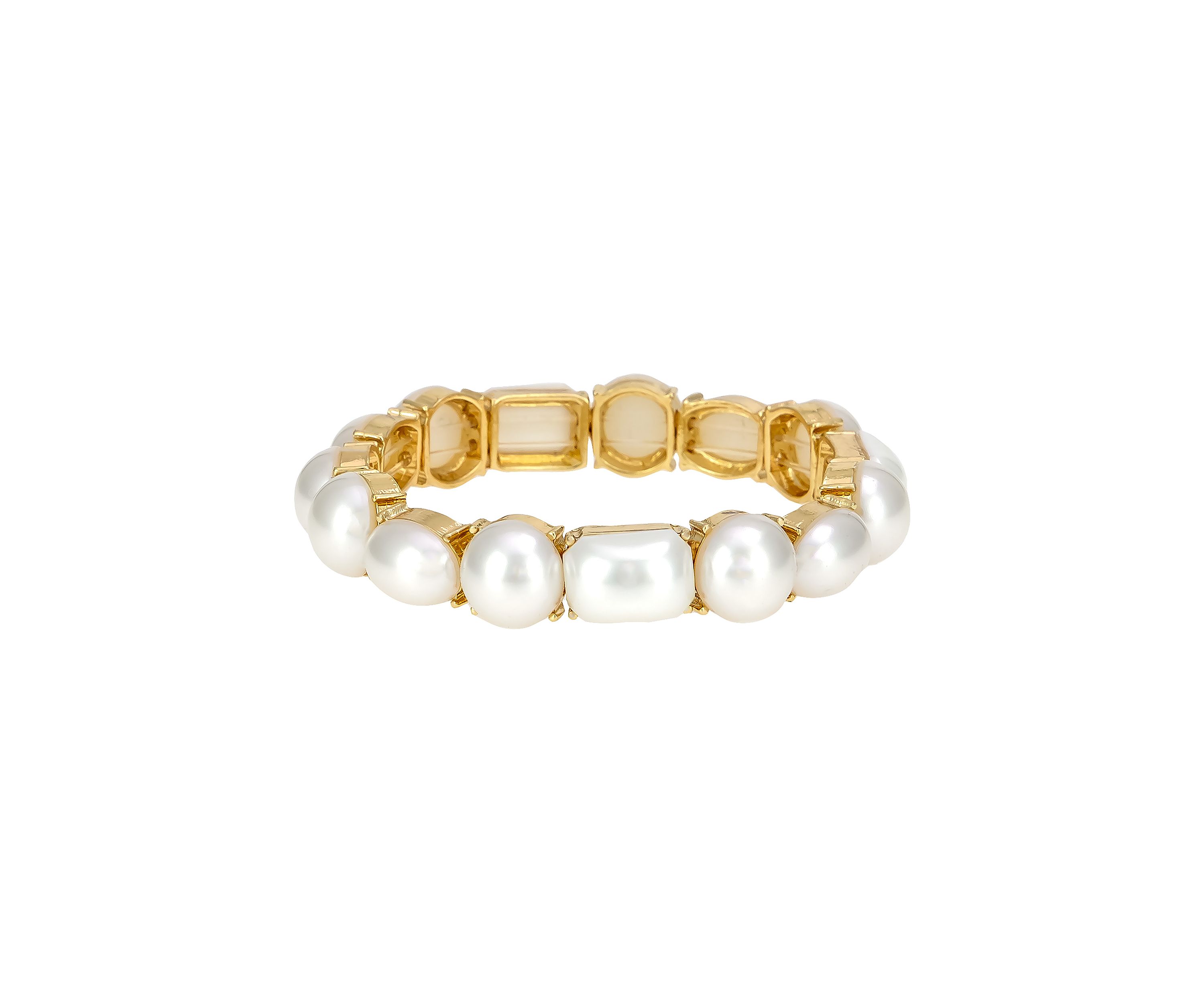 Gold-Tone Pearl Cabochon Stretch Bracelet 