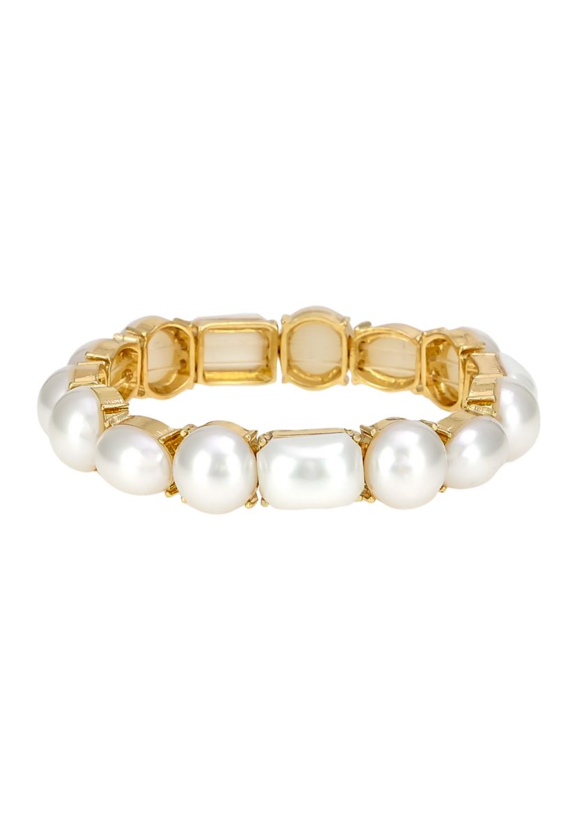 Gold-Tone Pearl Cabochon Stretch Bracelet 