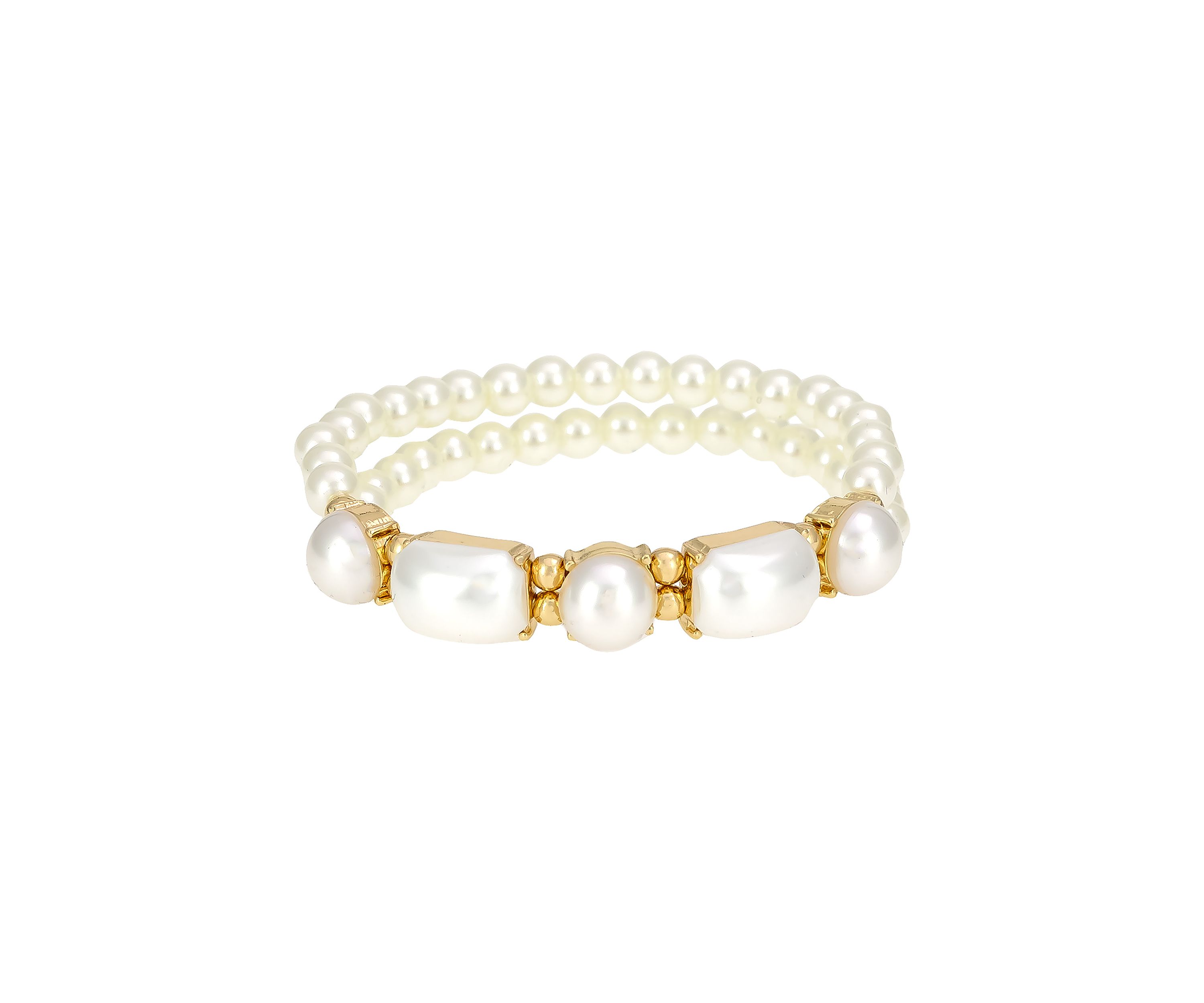 Gold-Tone Pearl Cabochon Frontal Bracelet 