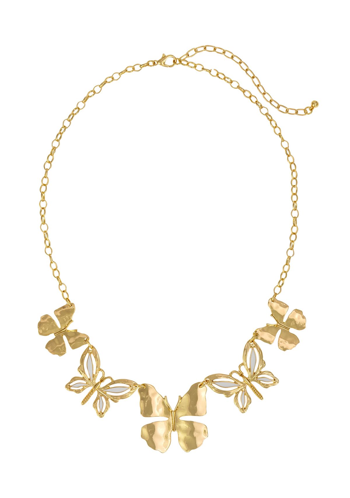 Gold Tone Five Part Butterfly Frontal Necklace