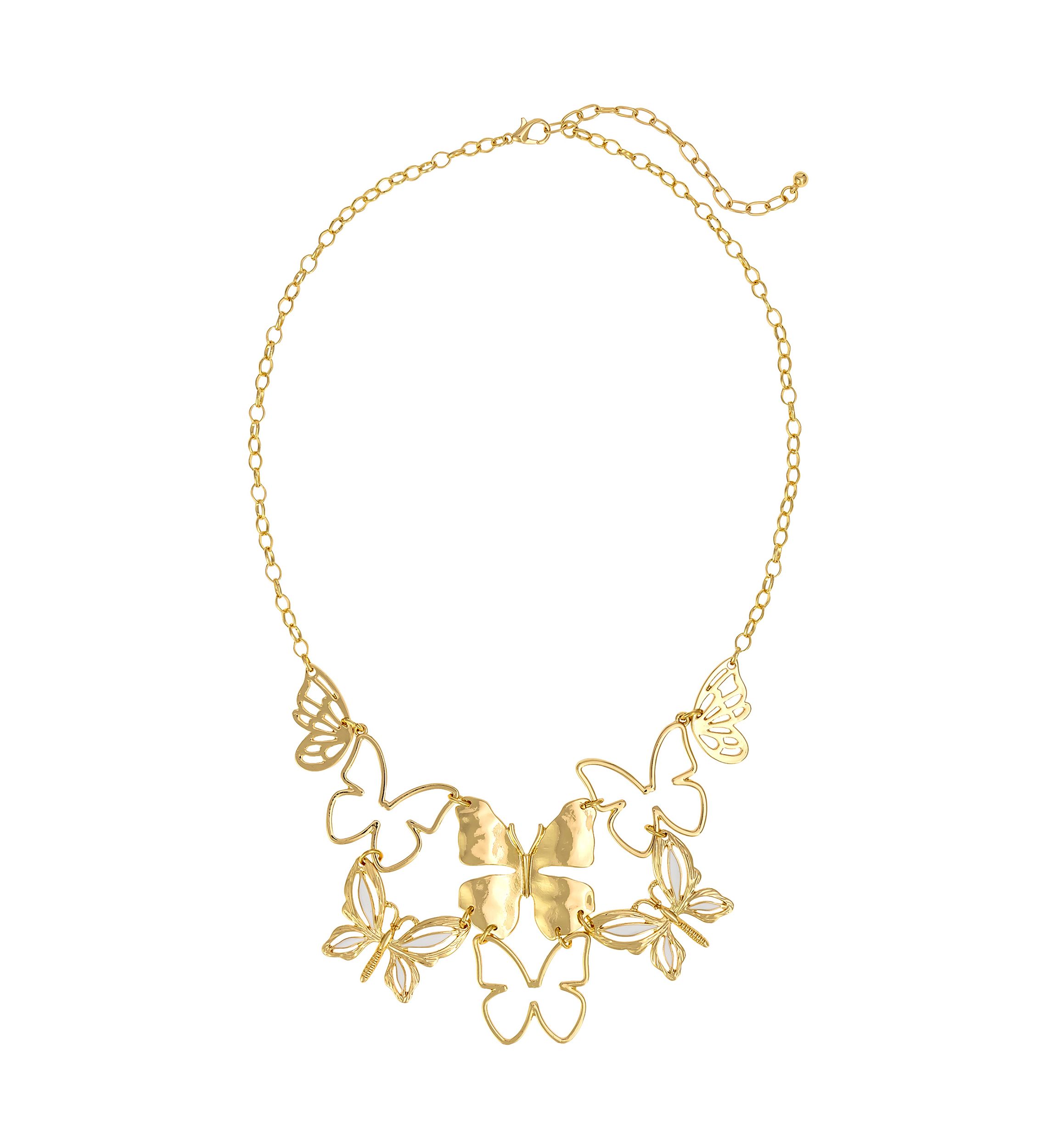 Gold Tone Butterfly Statement Frontal Necklace