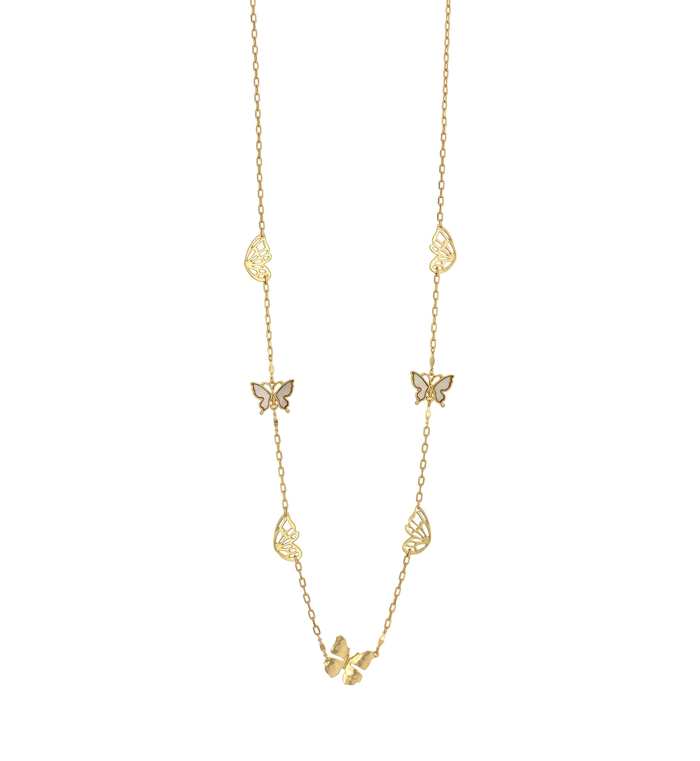 Gold Tone Long Butterfly Station Necklace