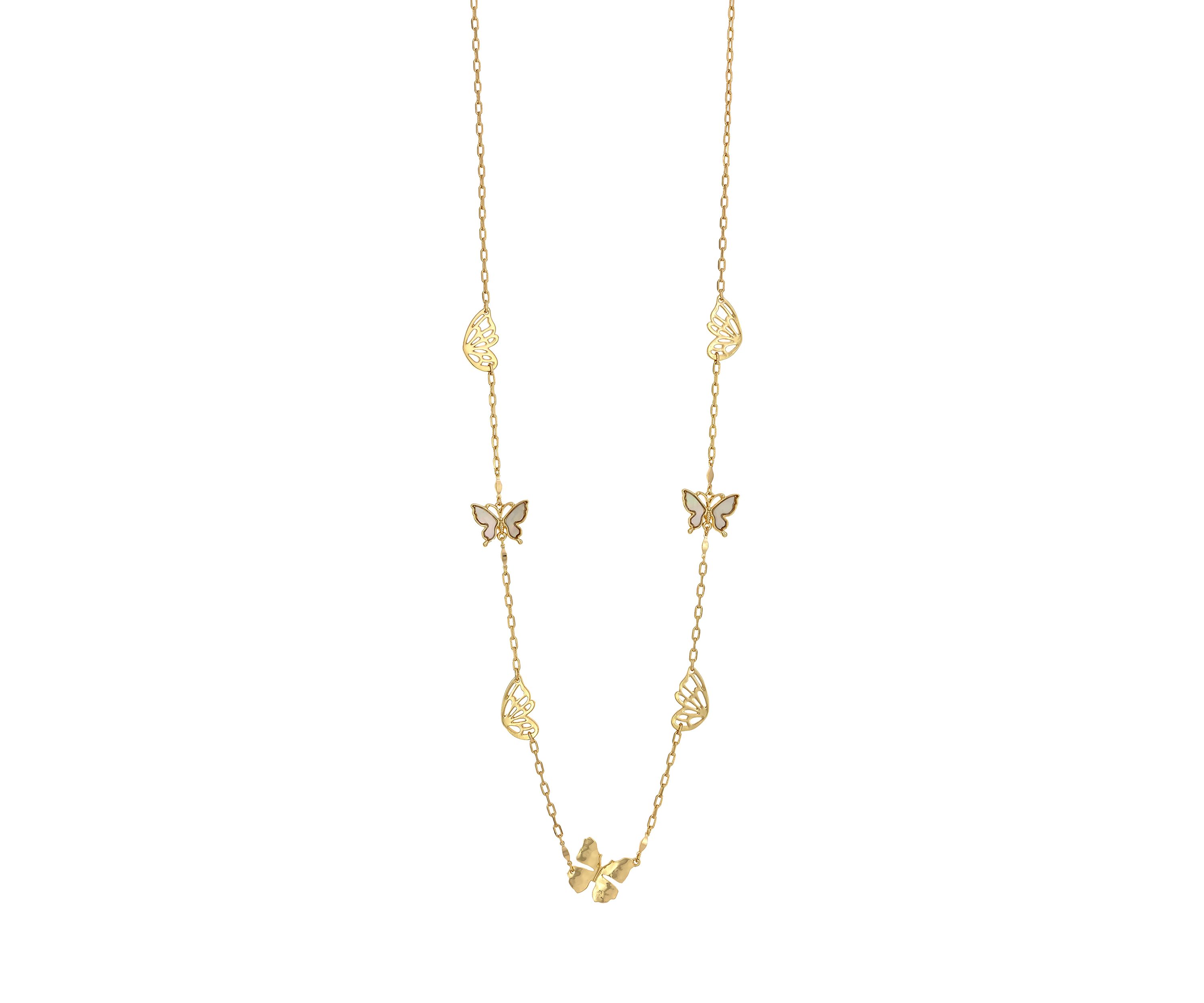 Gold Tone Long Butterfly Station Necklace
