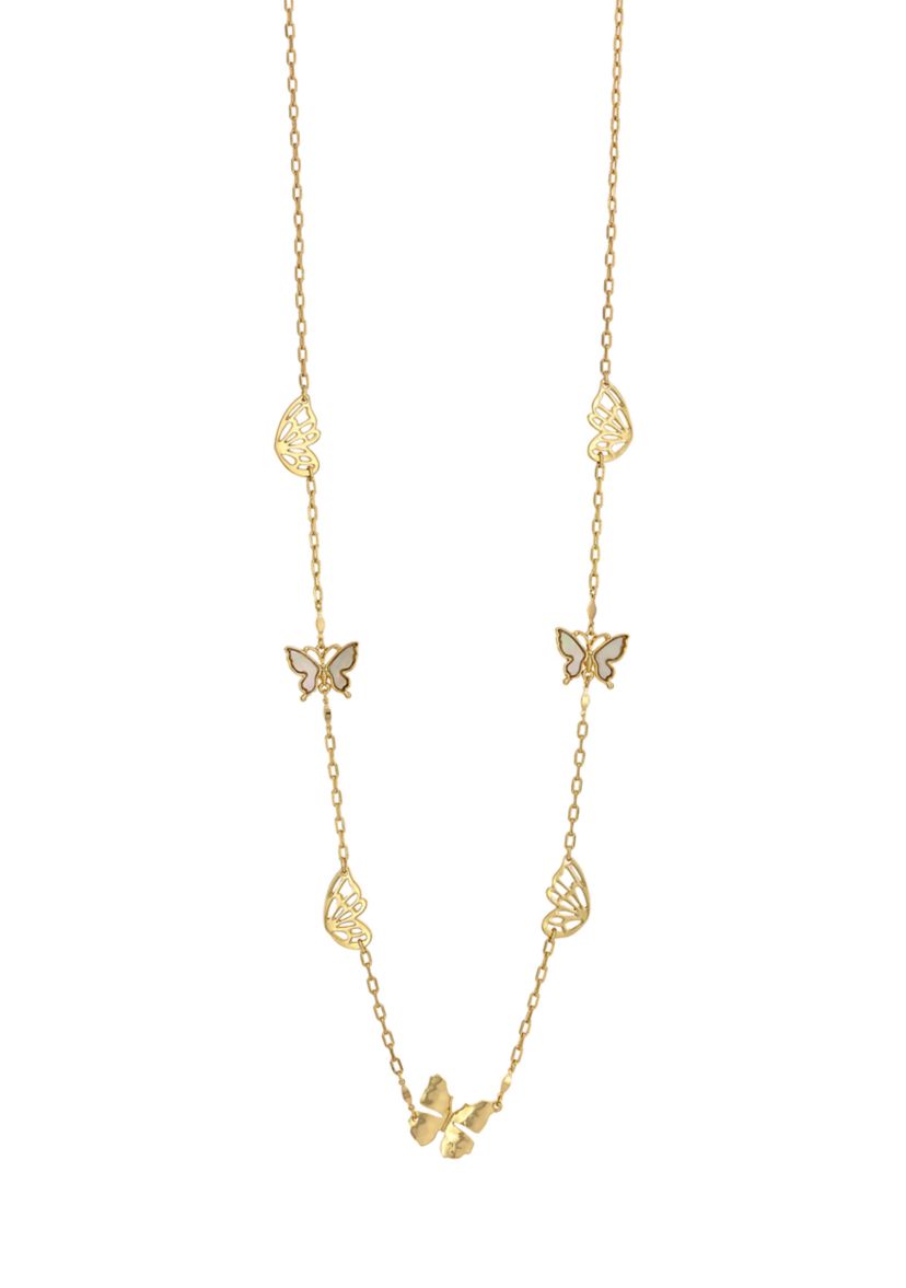 Gold Tone Long Butterfly Station Necklace