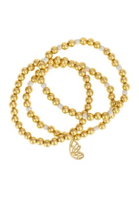evie & emma Gold Tone Beaded Butterfly Charm Bracelet - Set of 3, 7 in