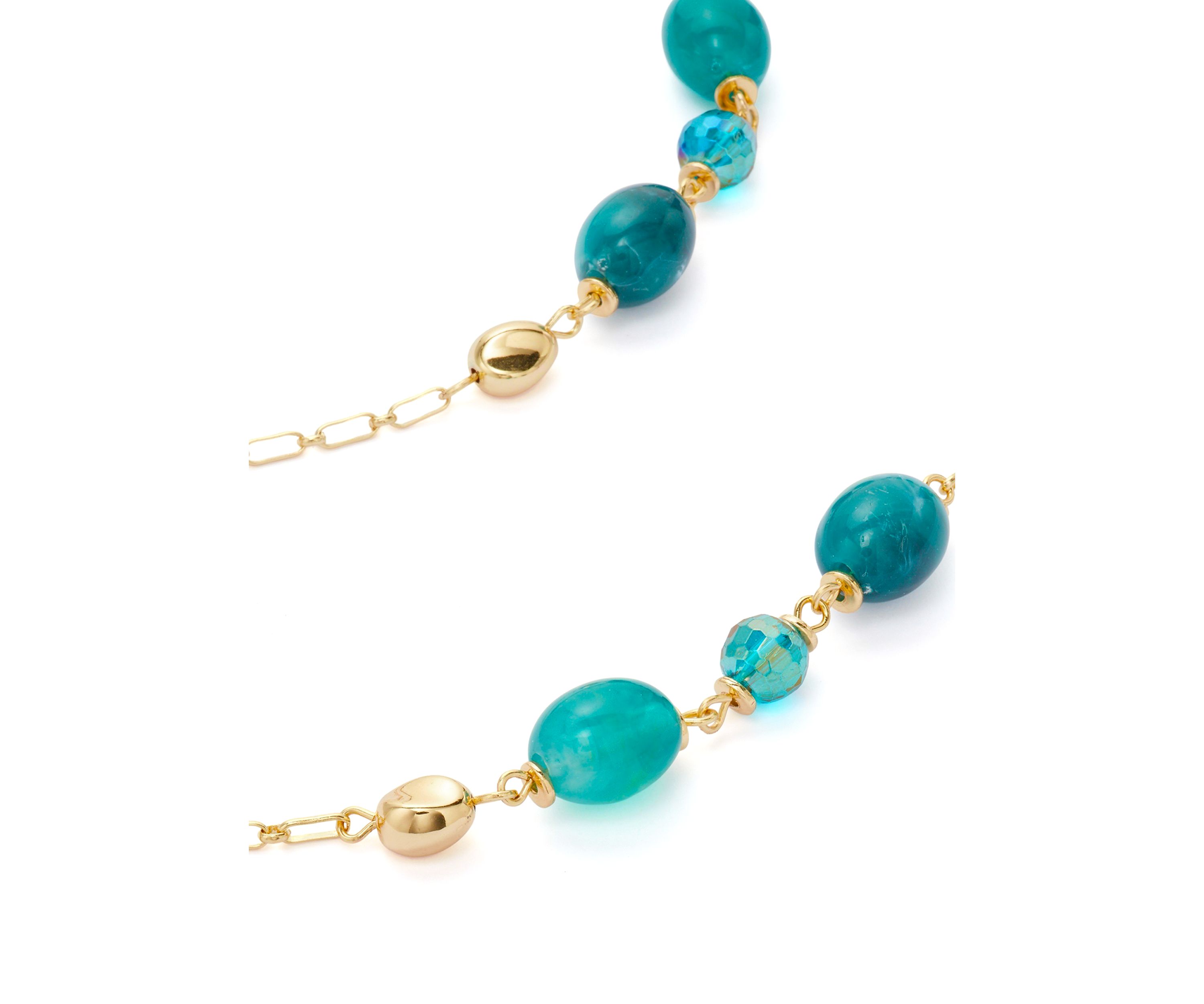 Womens Gold Tone Teal Long Bead Necklace