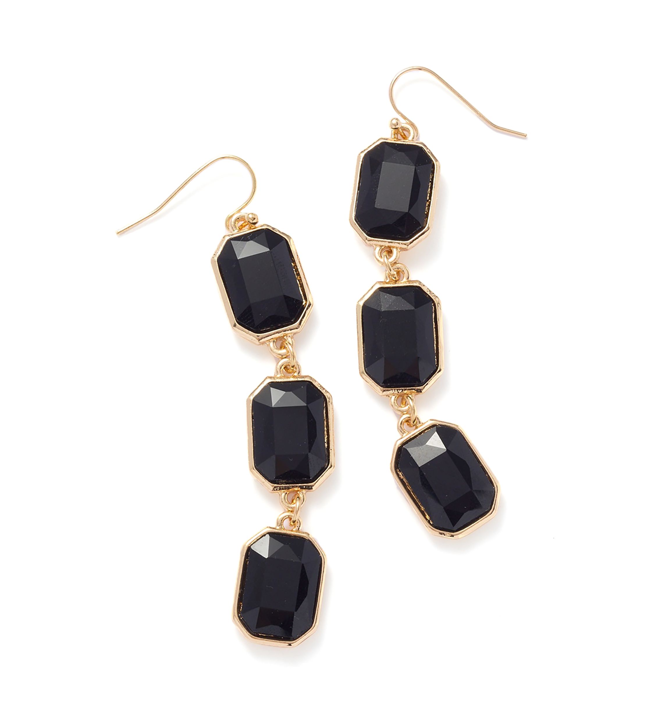 Triple Drop Jet Linear Earrings