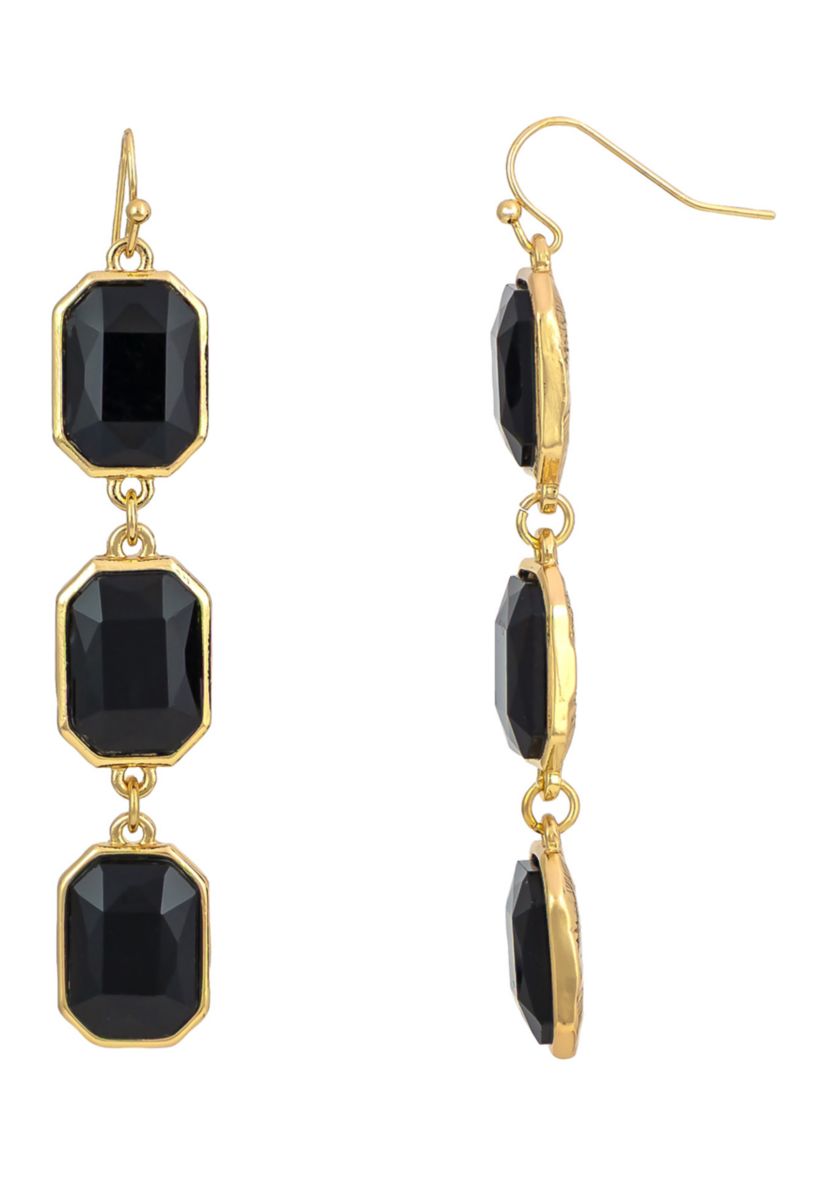 Triple Drop Jet Linear Earrings