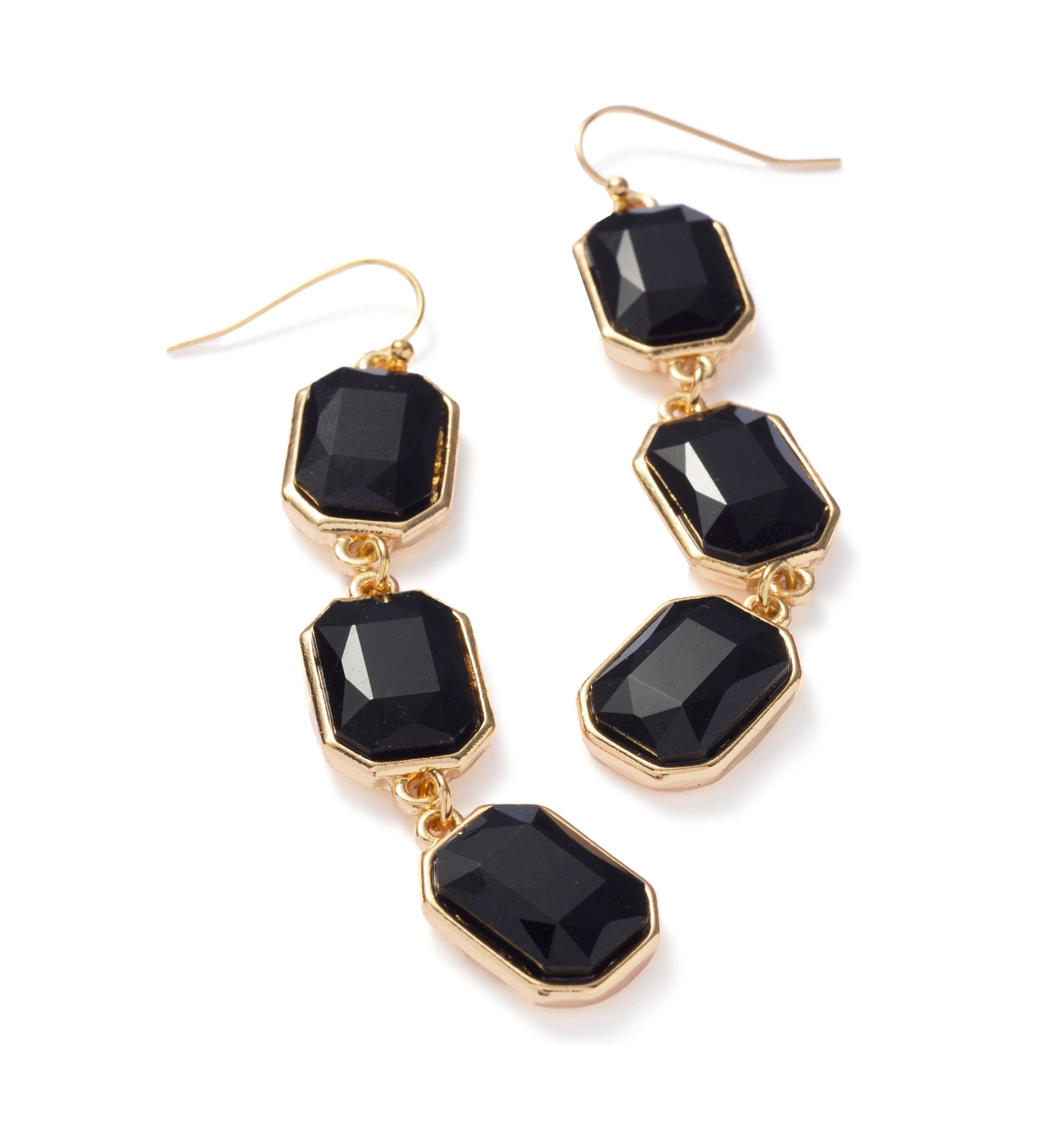 Triple Drop Jet Linear Earrings
