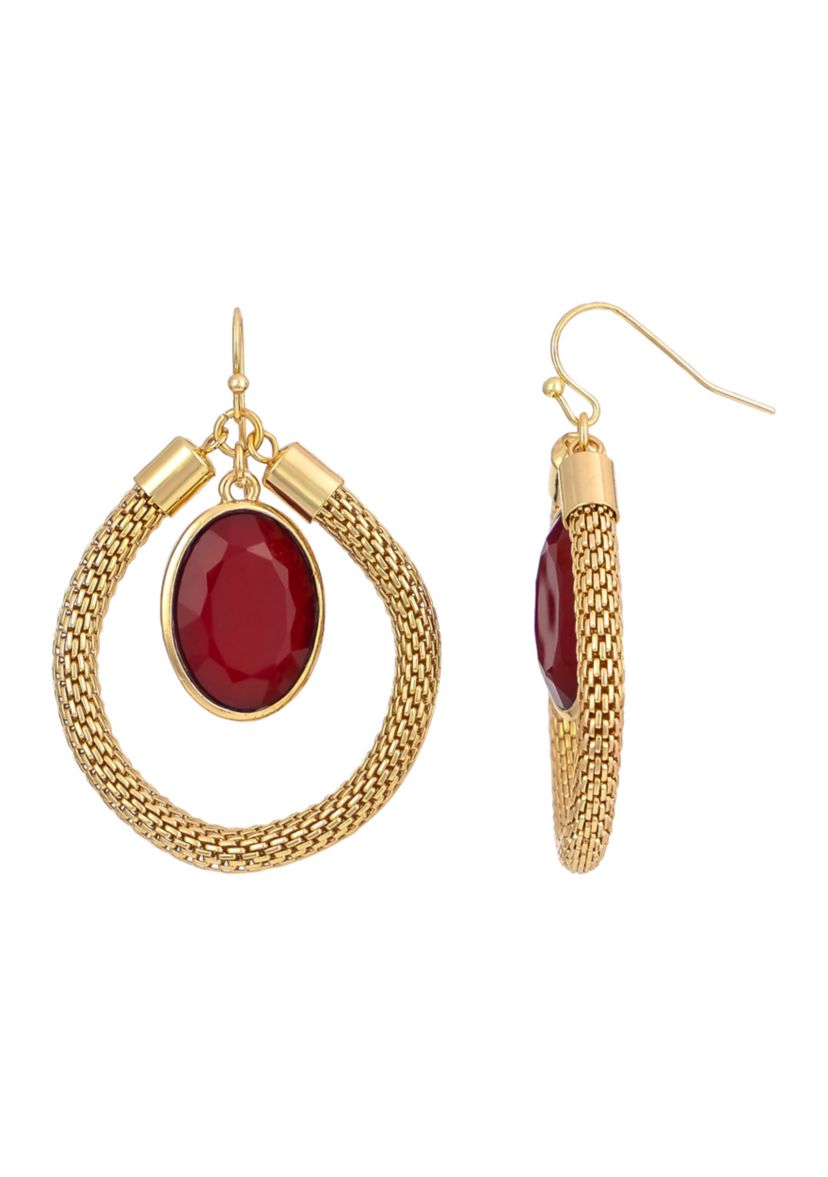Mesh Orbital Stone Gold Tone Earrings