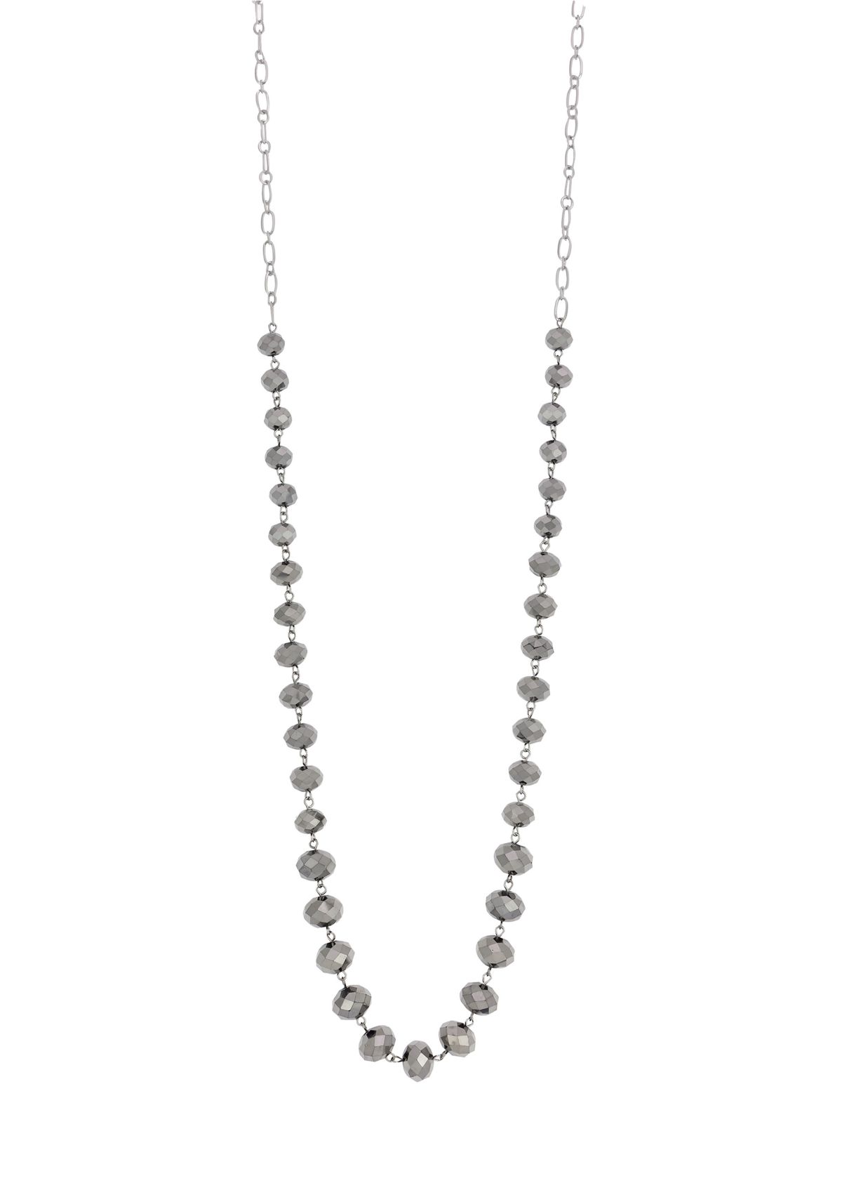 Long Linked Faceted Hematite Bead Necklace