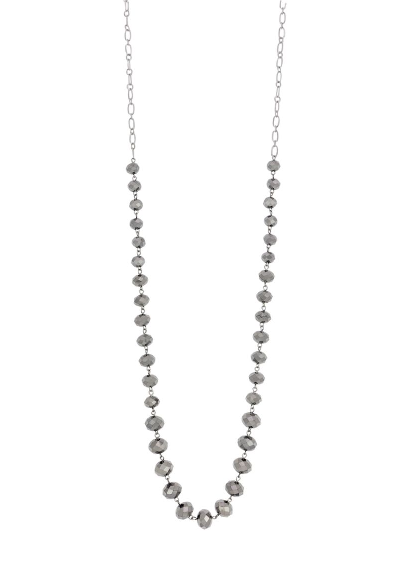 Long Linked Faceted Hematite Bead Necklace