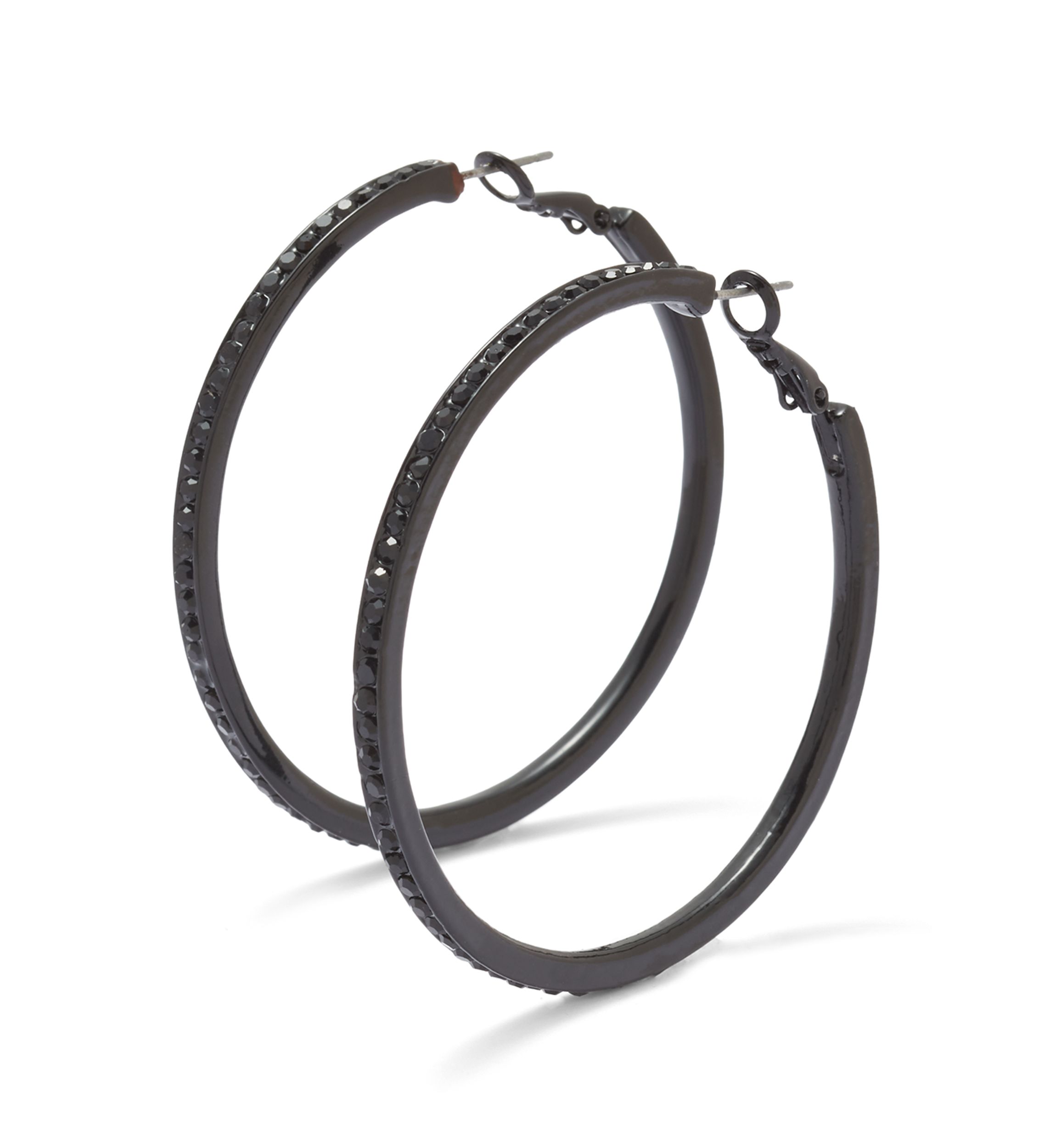 Jet Stone Pave Hoop Earrings