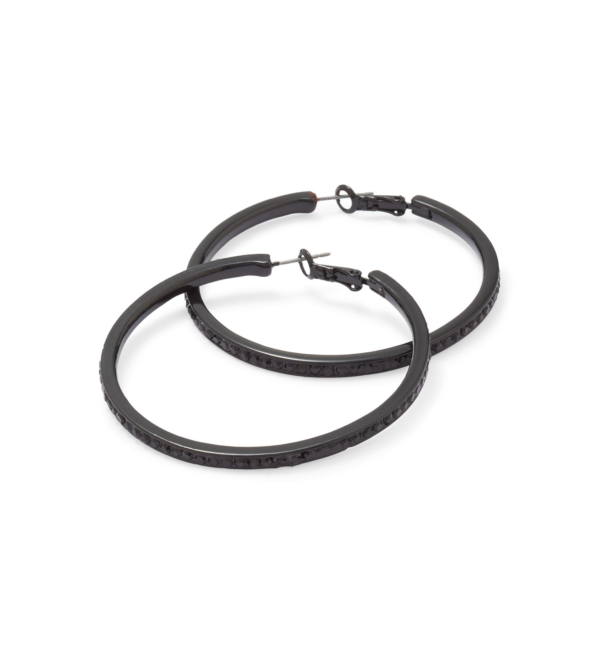 Jet Stone Pave Hoop Earrings