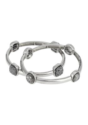 evie  emma Stretch Bangle with Hematite Stone Accents Bracelet Set