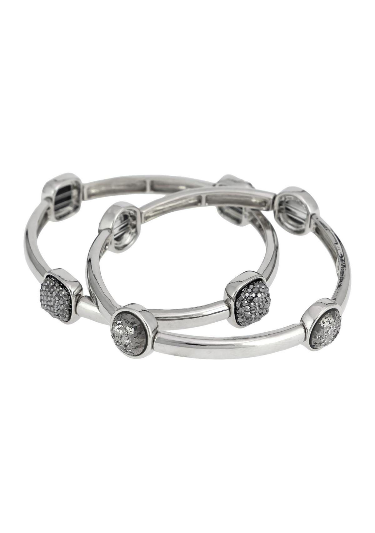  Stretch Bangle with Hematite Stone Accents Bracelet Set