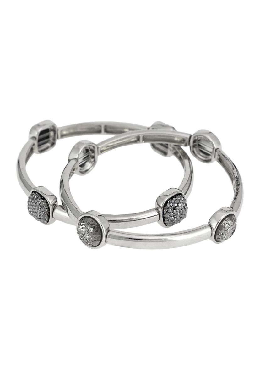  Stretch Bangle with Hematite Stone Accents Bracelet Set
