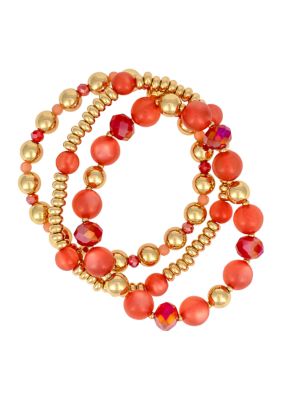 evie & emma Coral Multi Beaded Stretch Bracelet Set, 7 in