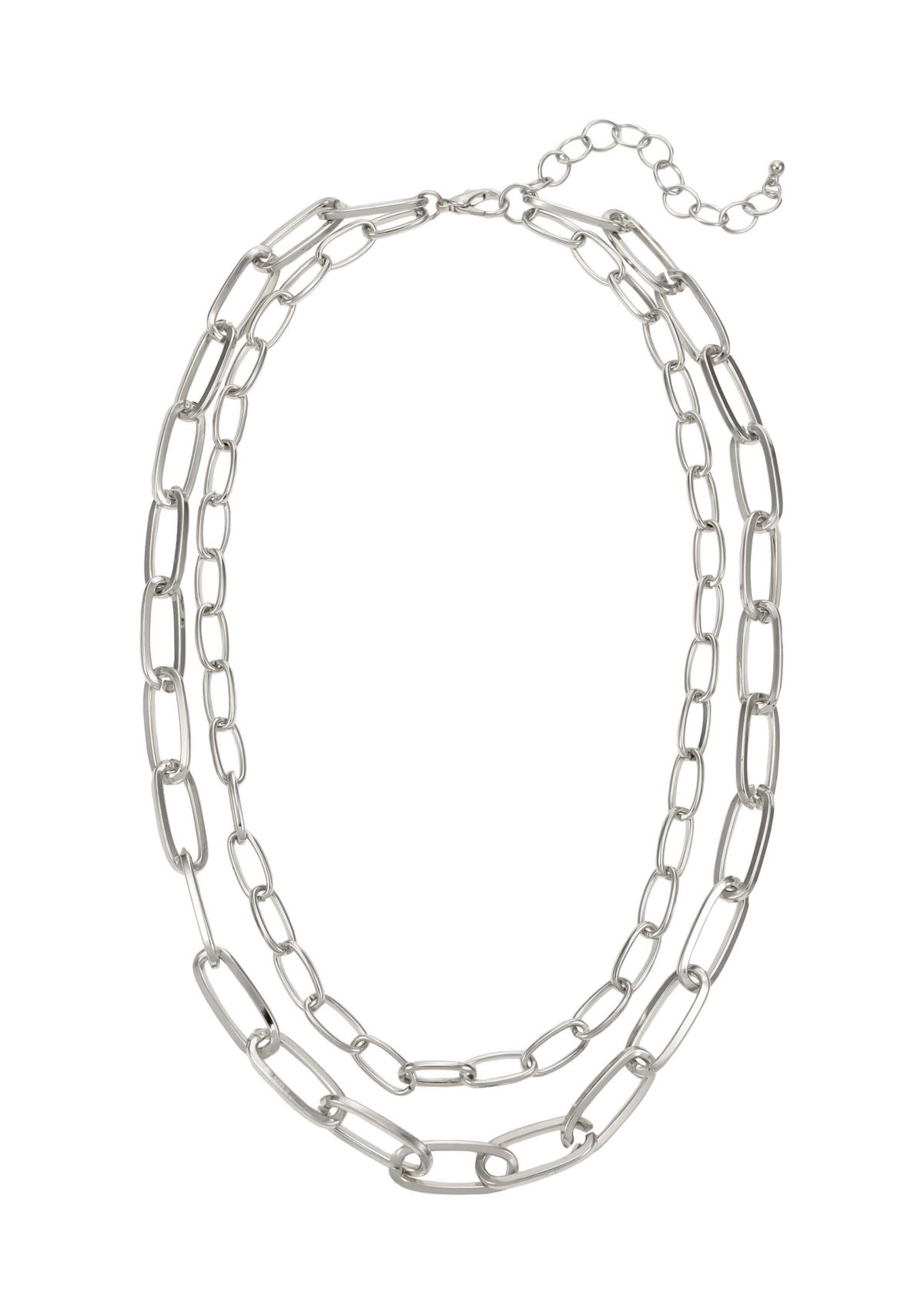 Silver Tone 18 + 3  Extender Double Row Open Link Chain Necklace