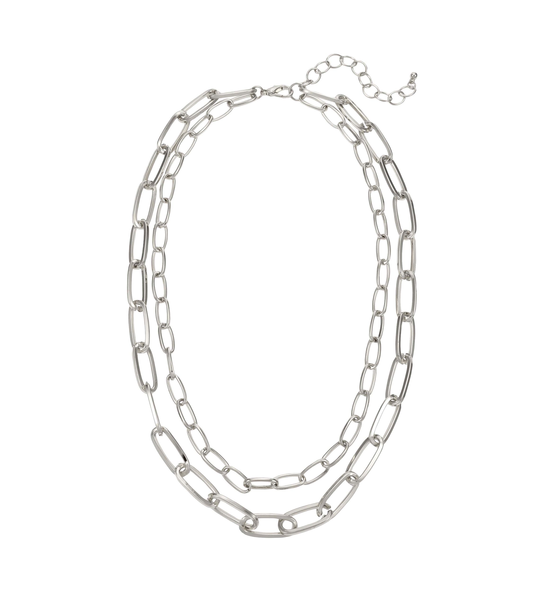 Silver Tone 18 + 3  Extender Double Row Open Link Chain Necklace