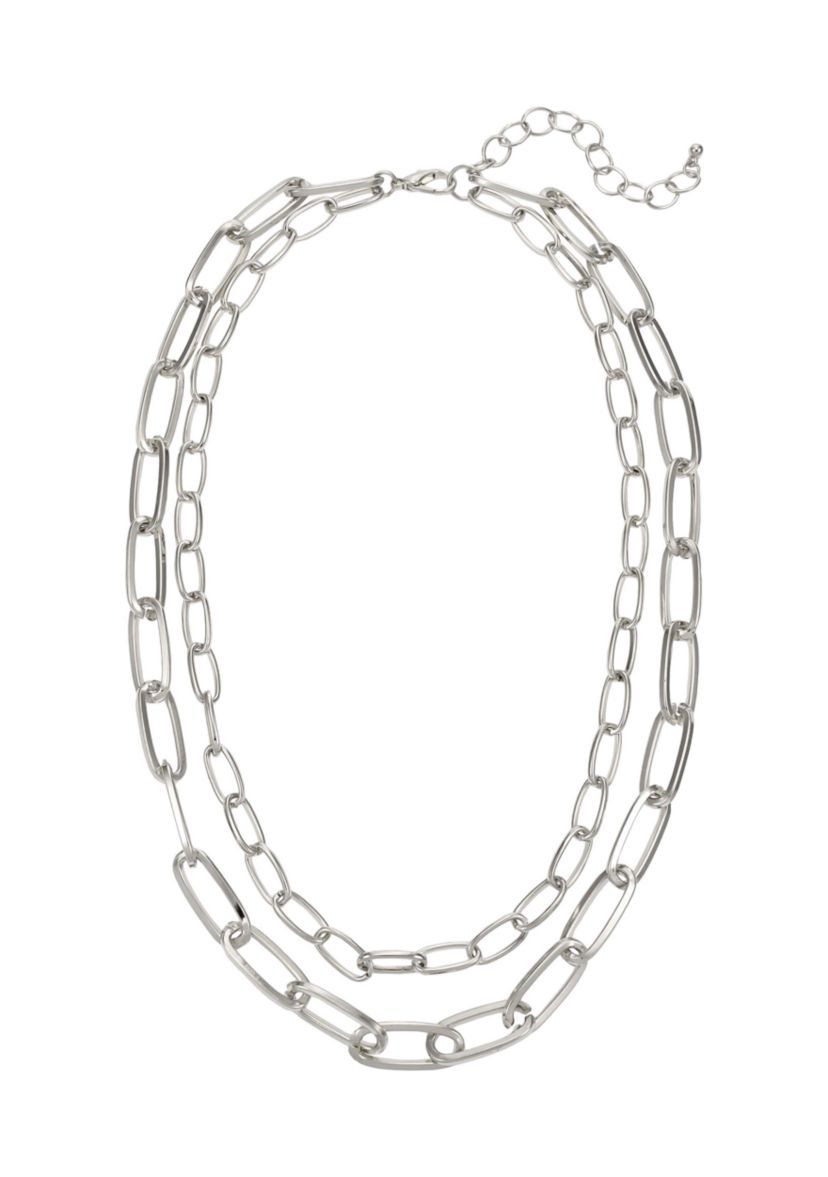 Silver Tone 18 + 3  Extender Double Row Open Link Chain Necklace