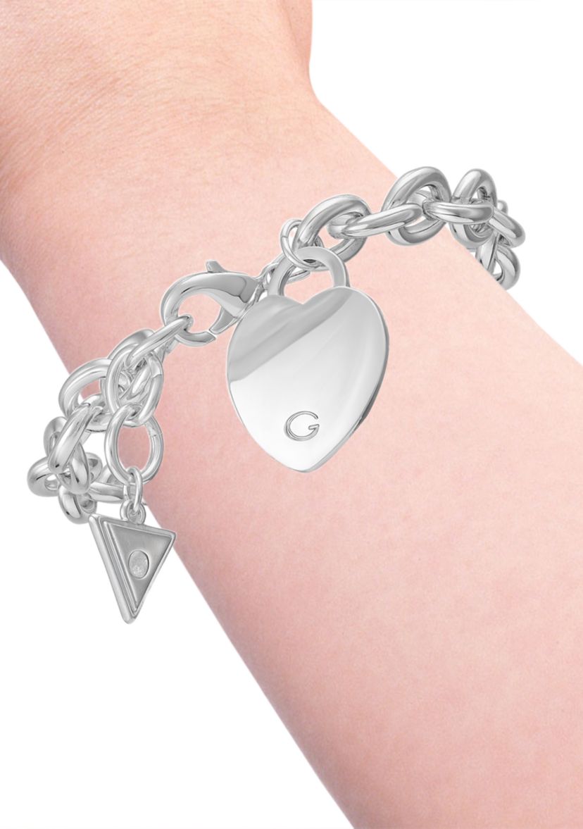 Silver Tone Polished Heart Charm Bracelet