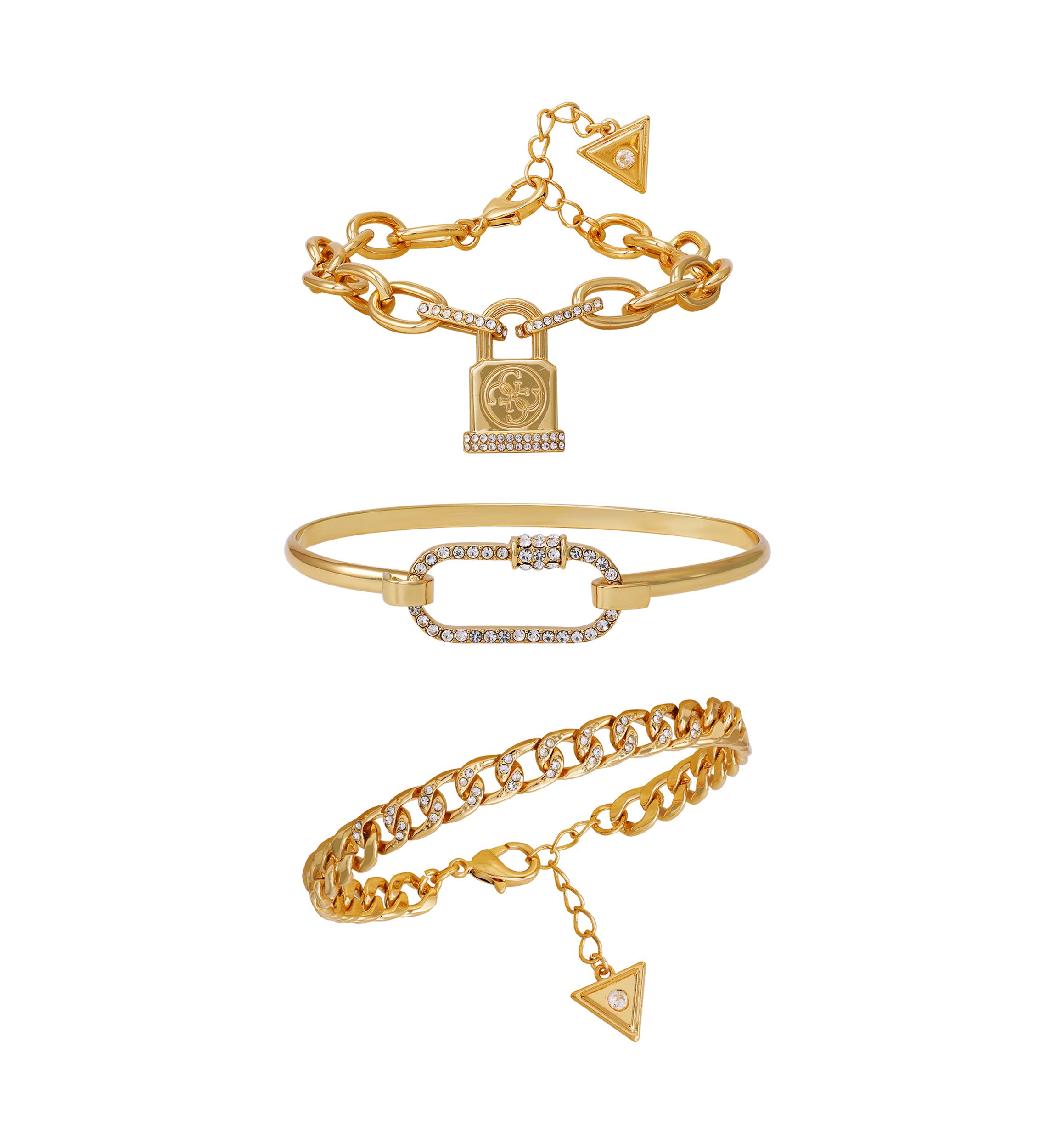 Gold-Tone Mixed Chain & Crystal Bracelet Trio Set