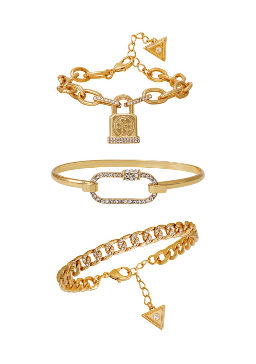 Gold-Tone Mixed Chain & Crystal Bracelet Trio Set