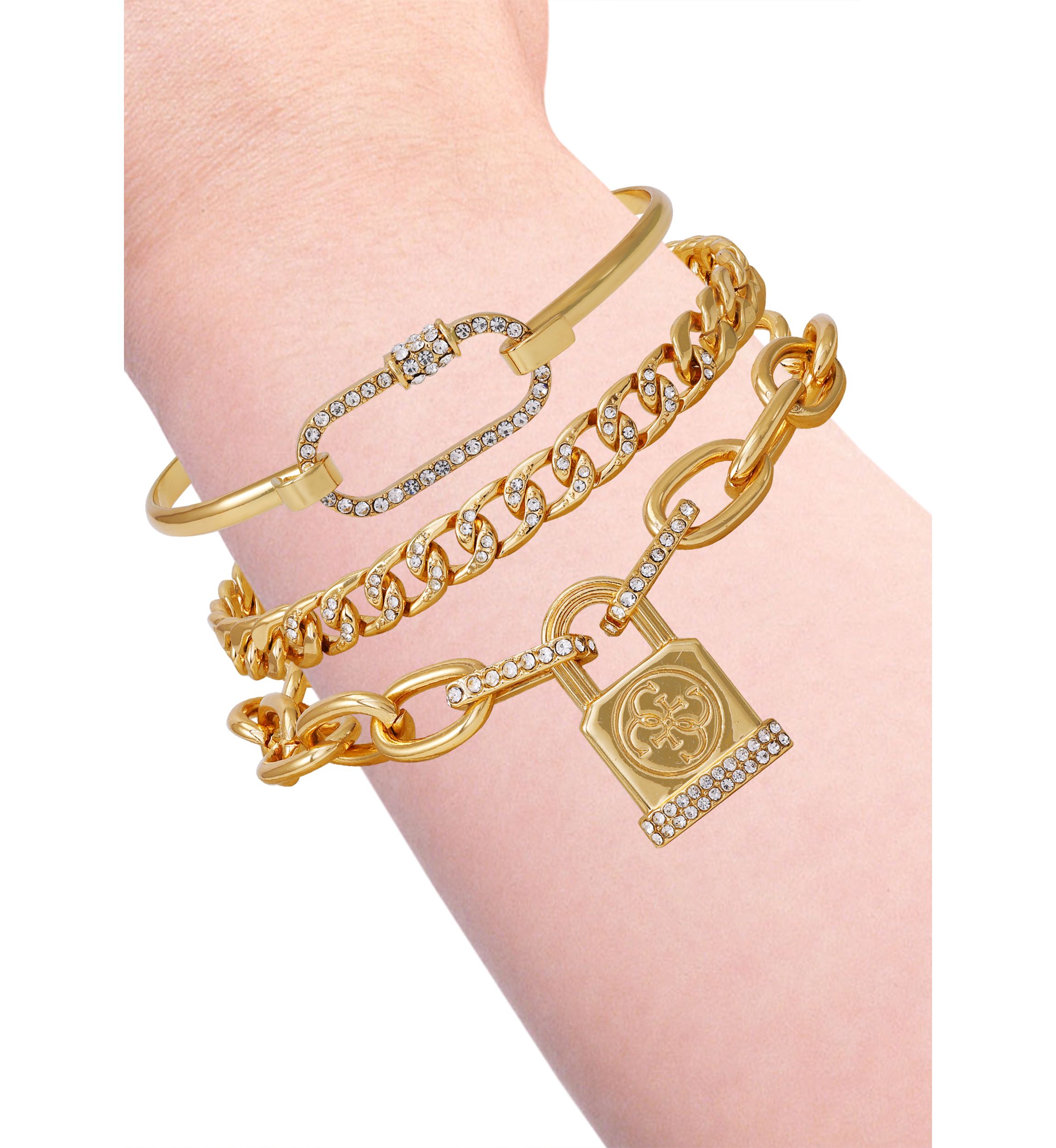 Gold-Tone Mixed Chain & Crystal Bracelet Trio Set