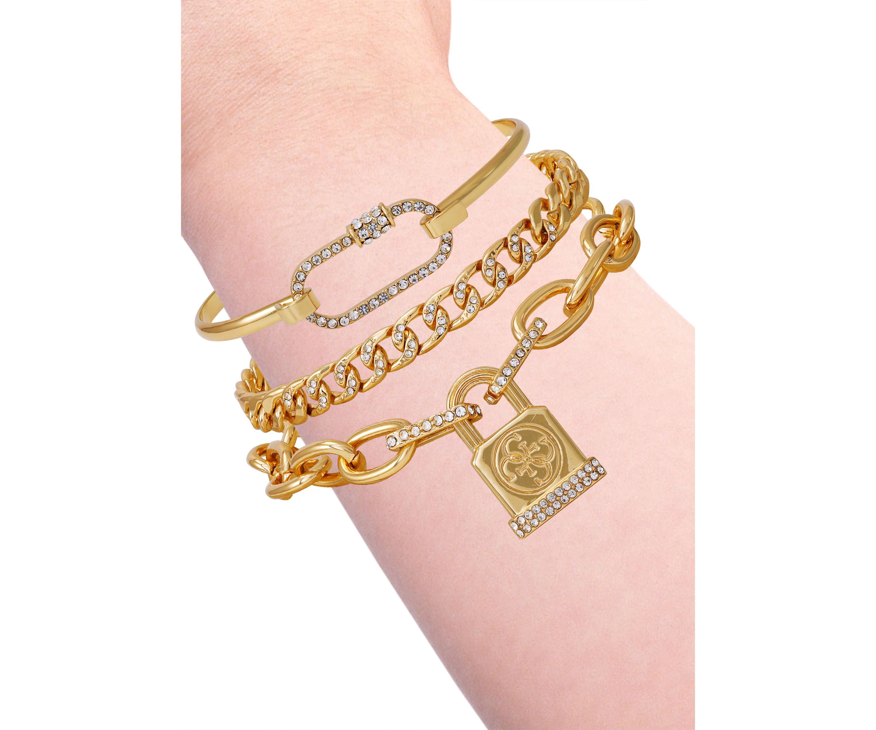 Gold-Tone Mixed Chain & Crystal Bracelet Trio Set