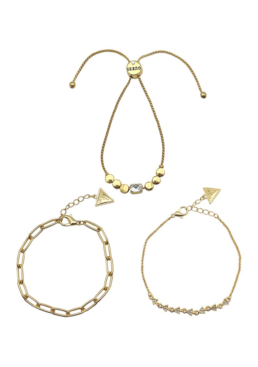 Gold-Tone Set of 3 Mixed Media Bracelets