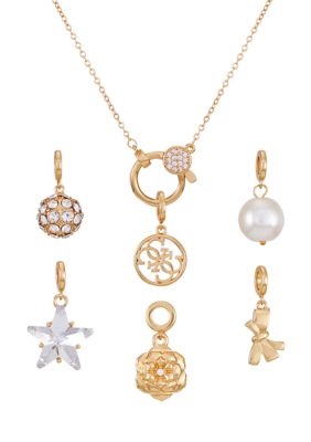 GUESS Gold-Tone Necklace with 6 Interchangeable Charms Set