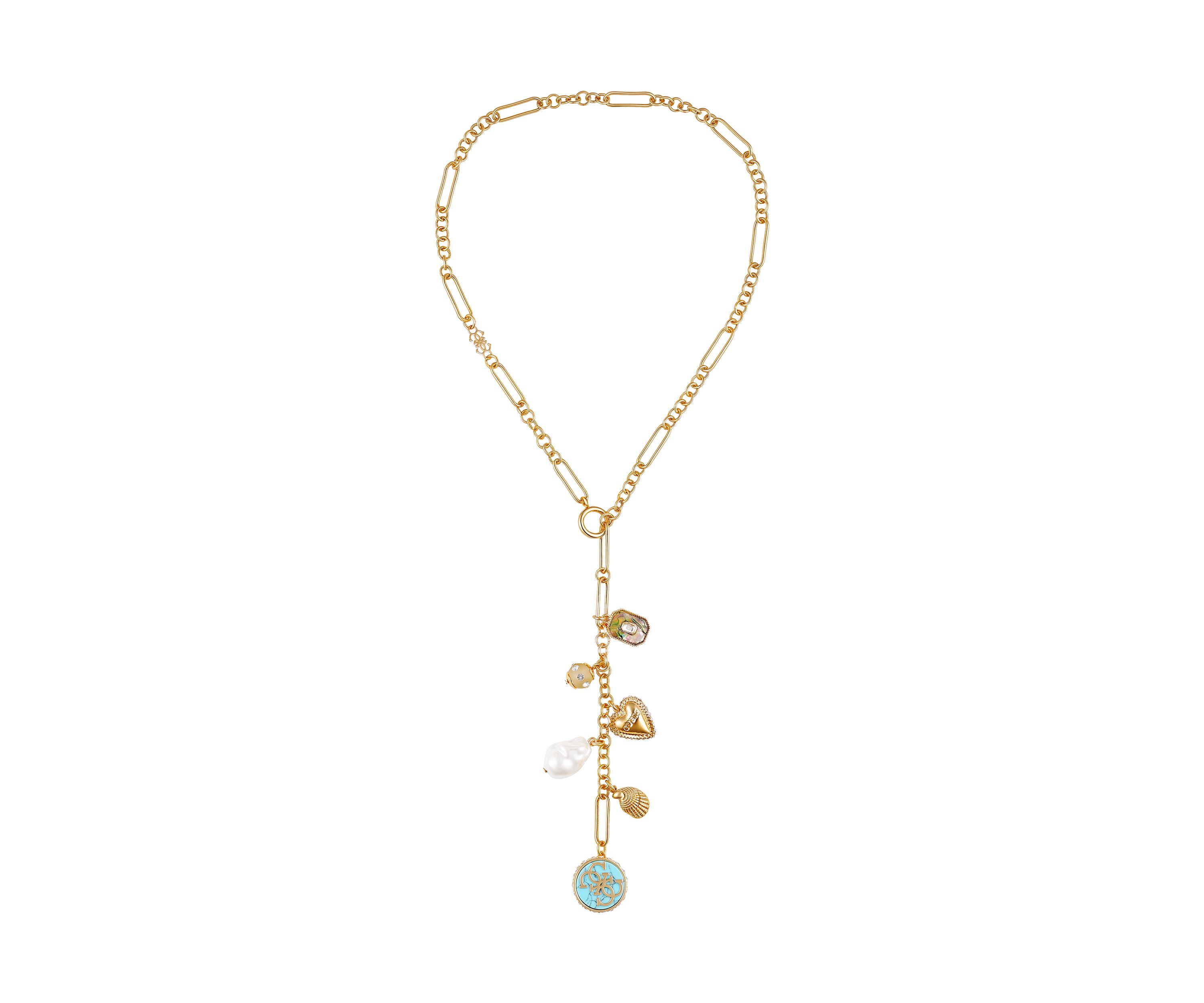 Gold Tone Charm Drop Necklace